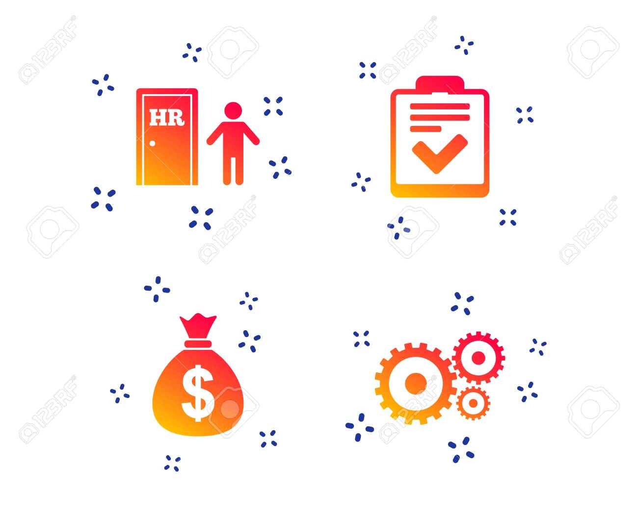 human resources icons checklist document sign money bag and human resource checklist