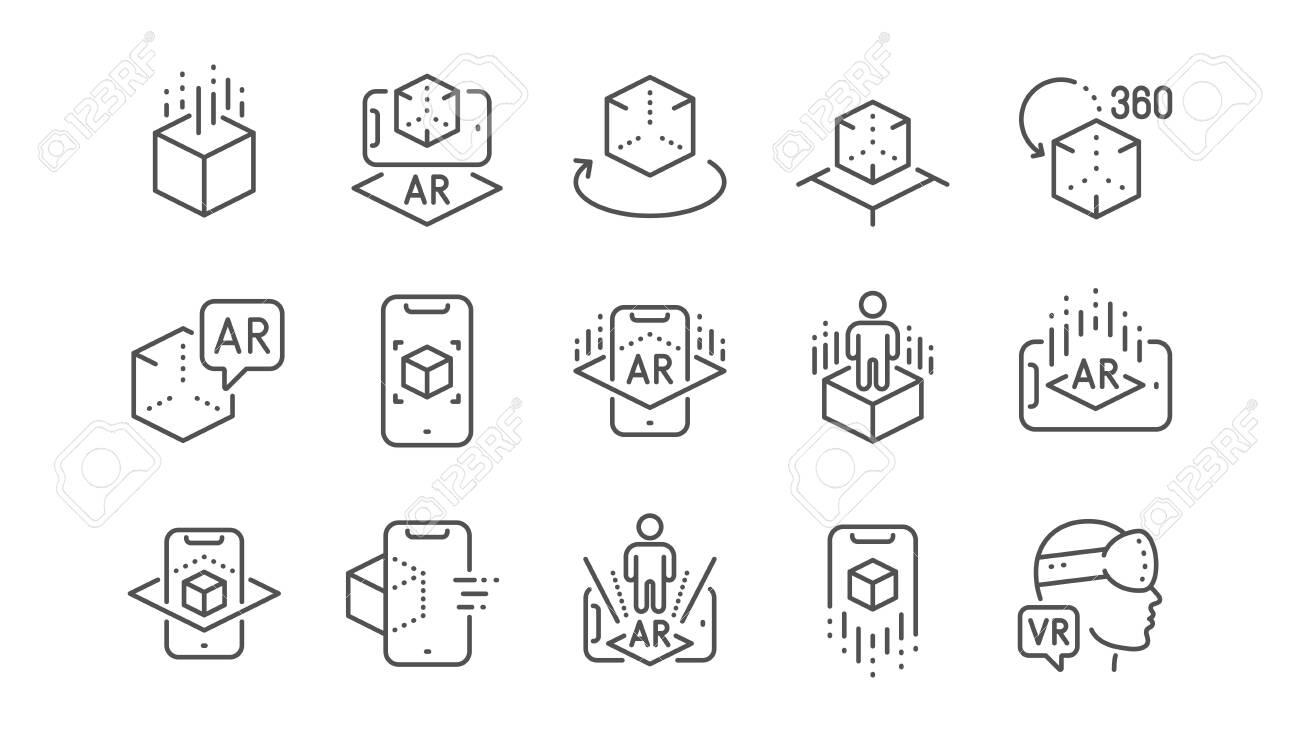 Augmented reality line icons. VR simulation, Panorama view, 360 degrees. Virtual reality gaming, augmented, full rotation arrows icons. Linear set. Vector - 126911614 Augmented reality line icons. VR simulation, Panorama view, 360 degrees. Virtual reality gaming, augmented, full rotation arrows icons. Linear set. Vector - 126911614