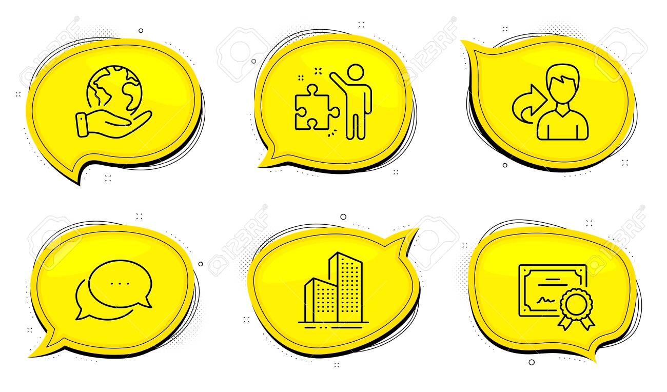 Strategy sign. Diploma certificate, save planet chat bubbles. Share, Dots message and Skyscraper buildings line icons set. Male user, Chat bubble, Town architecture. Business plan. Vector - 152611186 Strategy sign. Diploma certificate, save planet chat bubbles. Share, Dots message and Skyscraper buildings line icons set. Male user, Chat bubble, Town architecture. Business plan. Vector - 152611186