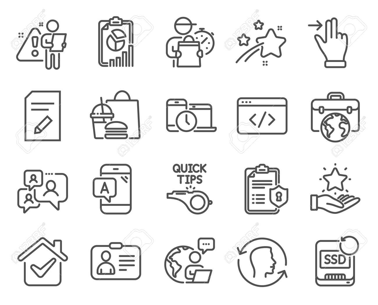 Jeu d'icônes de technologie. icône incluse comme étui d'homme d'affaires, carte d'identité, panneaux de récupération ssd. identité faciale, modifier le document, symboles de test ab. programme de fidélité, chat d'assistance, script de référencement. signaler. vecteur - 162990669 Jeu d'icônes de technologie. icône incluse comme étui d'homme d'affaires, carte d'identité, panneaux de récupération ssd. identité faciale, modifier le document, symboles de test ab. programme de fidélité, chat d'assistance, script de référencement. signaler. vecteur - 162990669