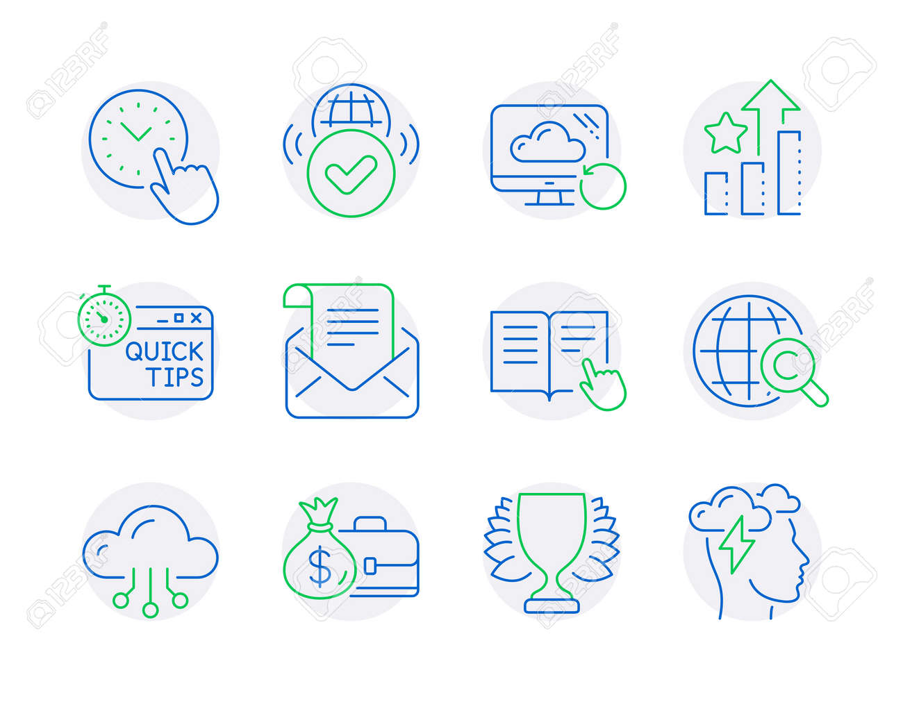 교육 아이콘 세트에는 급여 확인 인터넷 시간 관리 표시 복구 클라우드 국제 저작권 승자 기호 메일 뉴스레터 빠른 팁 순위 별 벡터로  아이콘이 포함되어 있습니다. 로열티 무료 사진, 그림, 이미지 그리고 스톡포토그래피.