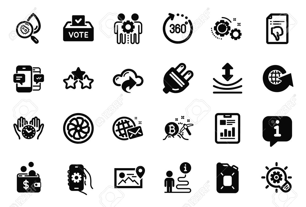 캐니스터 오일 비트코인 채굴 및 순위 별 아이콘 팬 엔진 투표 상자 및 사진 위치 표시 톱니바퀴 세계 메일 및 탄력성 기어 벡터와  관련된 기술 아이콘의 벡터 세트 로열티 무료 사진, 그림,
