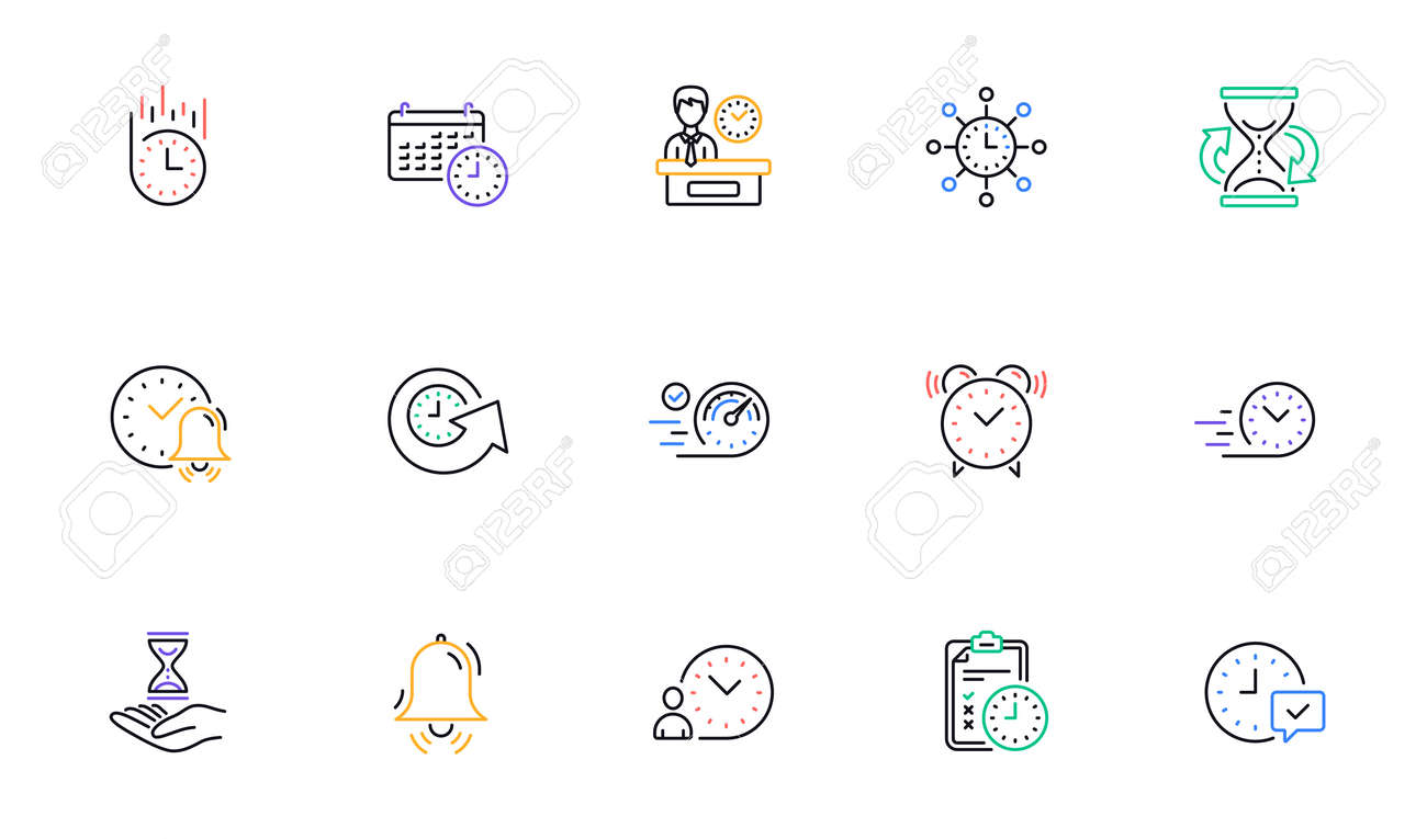 타임라인 아이콘 달력 시간 관리 및 배달 모래시계 선형 아이콘 세트 바이컬러 개요 웹 요소 벡터 로열티 무료 사진, 그림, 이미지  그리고 스톡포토그래피. Image 183625309