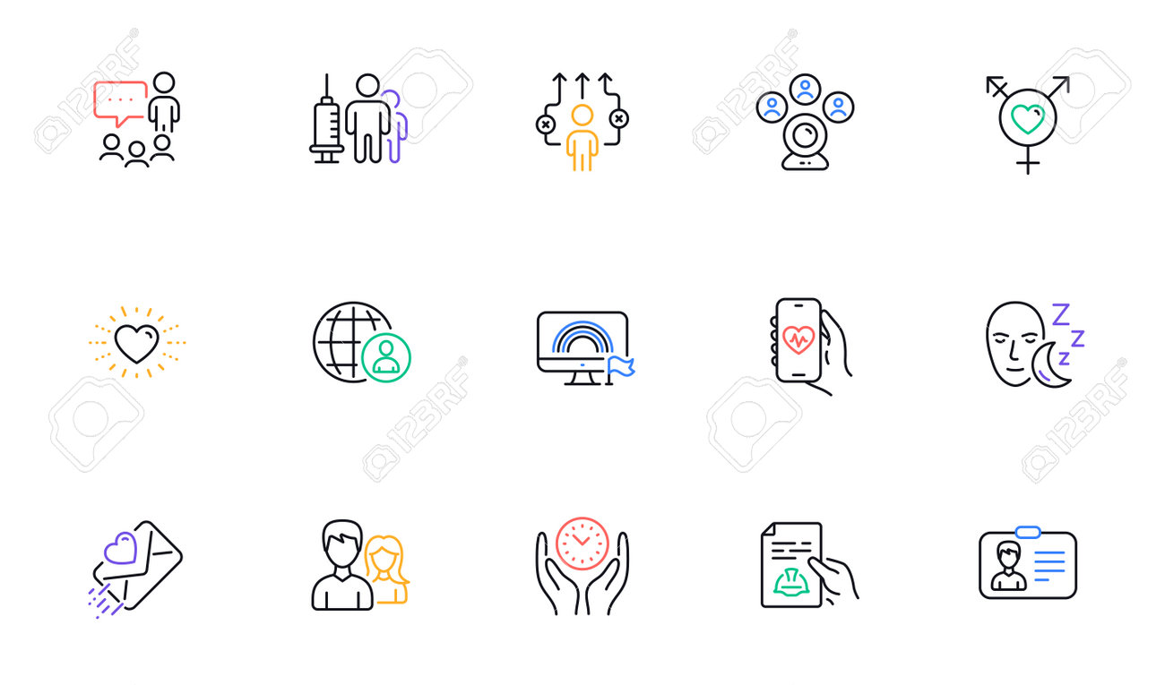 Love Letter, Health App And People Chatting Line Icons For Website,  Printing. Collection Of Lgbt, Genders, Technical Documentation Icons. Video  Conference, Sleep, Heart Web Elements. Vector Клипарты, SVG, векторы, и  Набор Иллюстраций