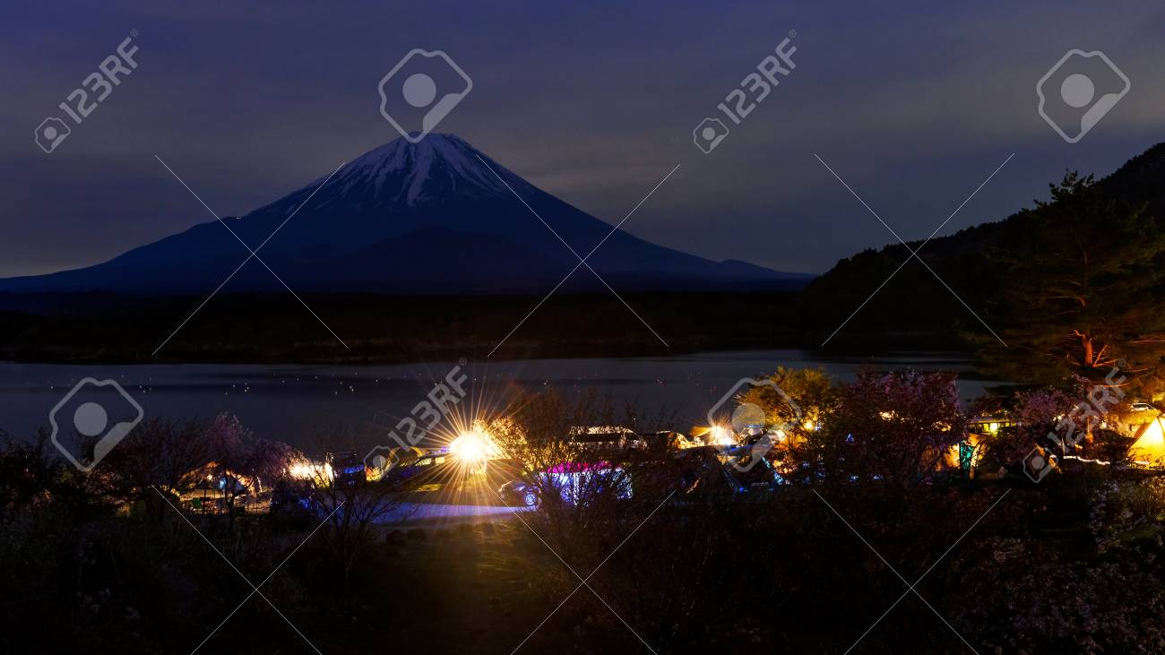 Camping At Shoji Lake With Mt Fuji View At Night Japan Stock Photo Picture And Royalty Free Image Image 78577739