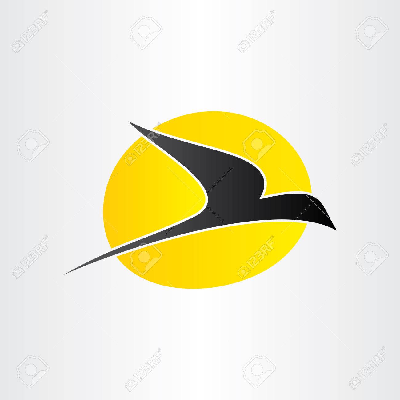 Oiseau En Vol Et La Liberté De Soleil Conceps Icône Jaune Noir Paix Sans Fond Colombe