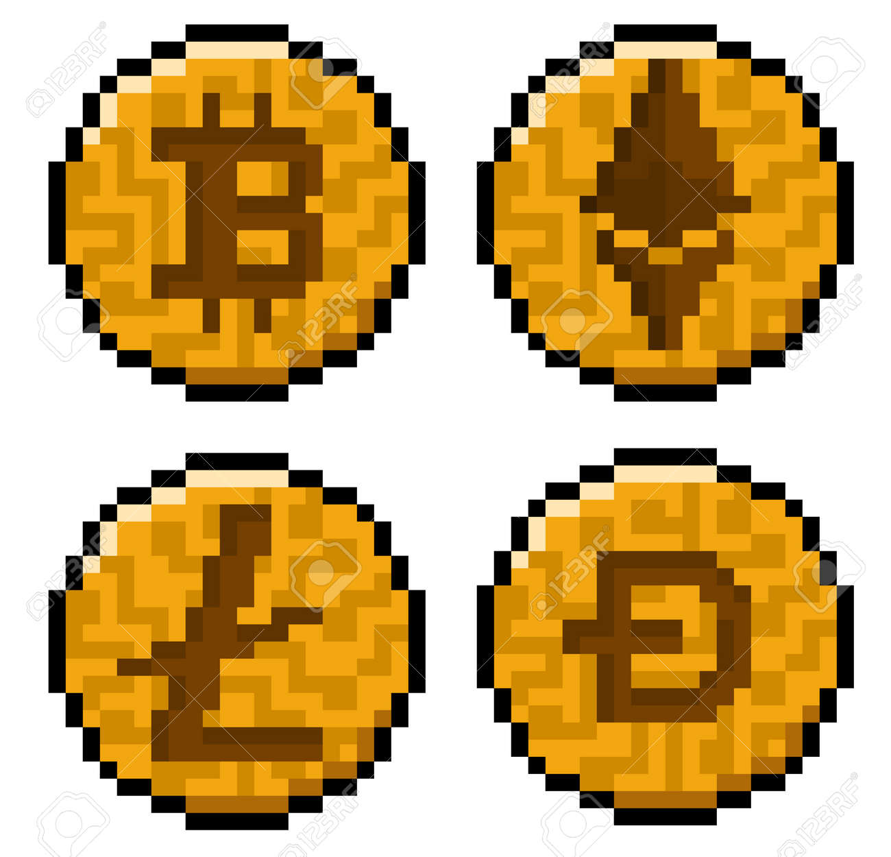 Pack De Crypto-monnaie Pixel (vecteur, Isolé) - Bitcoin, Ethereum,  Litecoin, Dogecoin Clip Art Libres De Droits, Svg, Vecteurs Et  Illustration. Image 167511125
