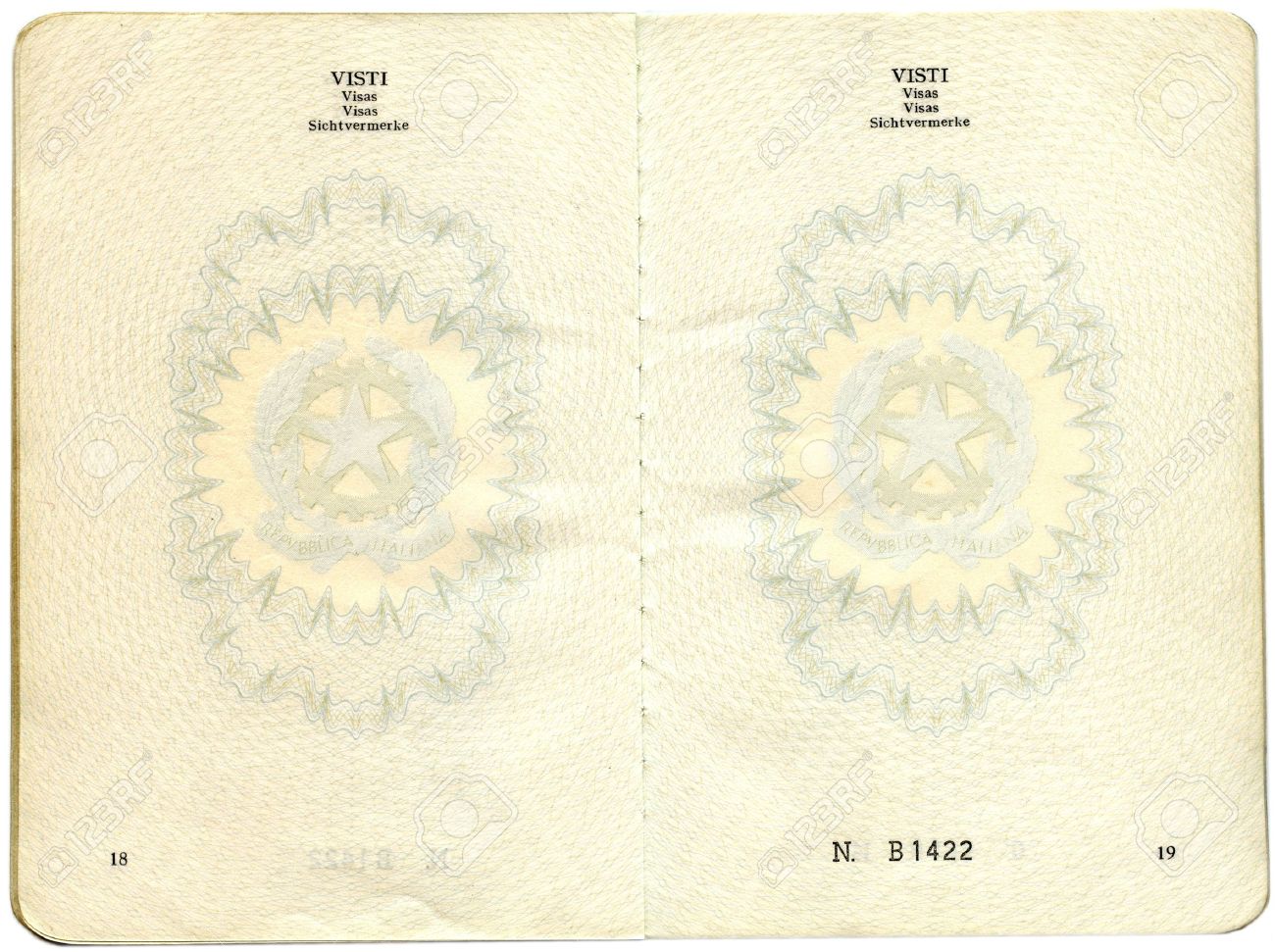 Old Italian passport. Pages for visa marks - 9279532 Old Italian passport. Pages for visa marks - 9279532