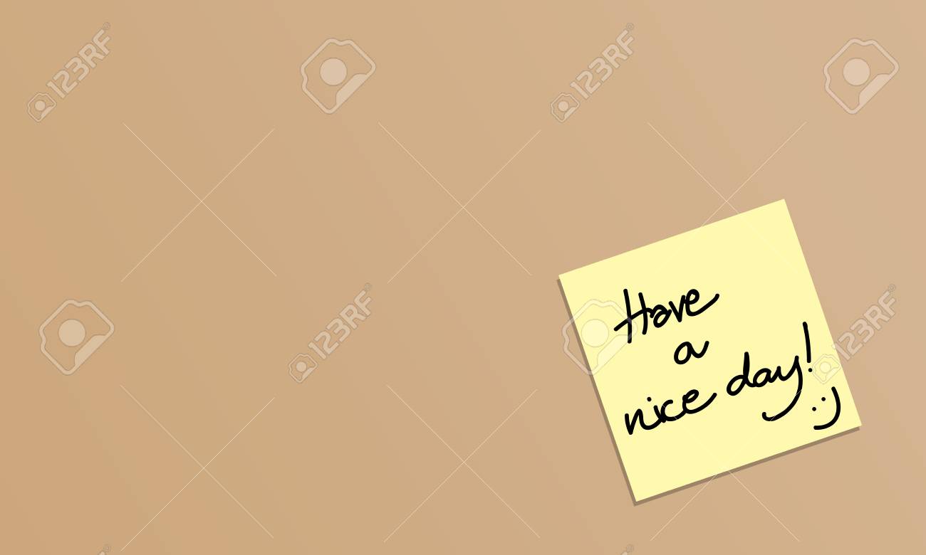 素敵な一日を というメッセージの手書きのベクトルイラストと 明るい茶色の背景に黄色の付箋に笑顔 ベクトルイラストの背景 のイラスト素材 ベクタ Image