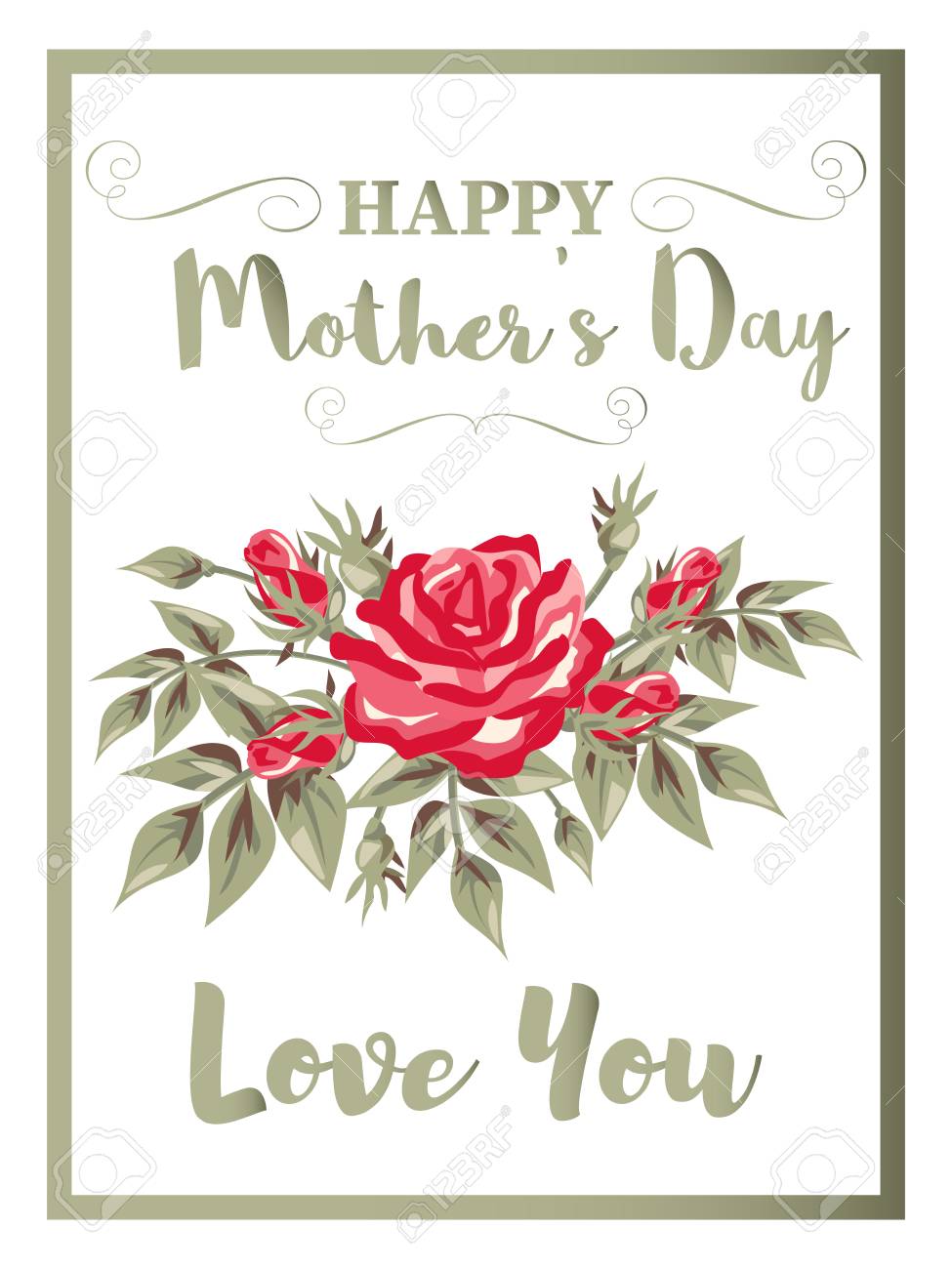 Happy Mothers Day Love You Vector Illustration Of Mother's Day Card With Red Rose Flowers And Text Happy  Mother's Day , Love You. Royalty Free Svg, Cliparts, Vectors, And Stock  Illustration. Image 92913298.