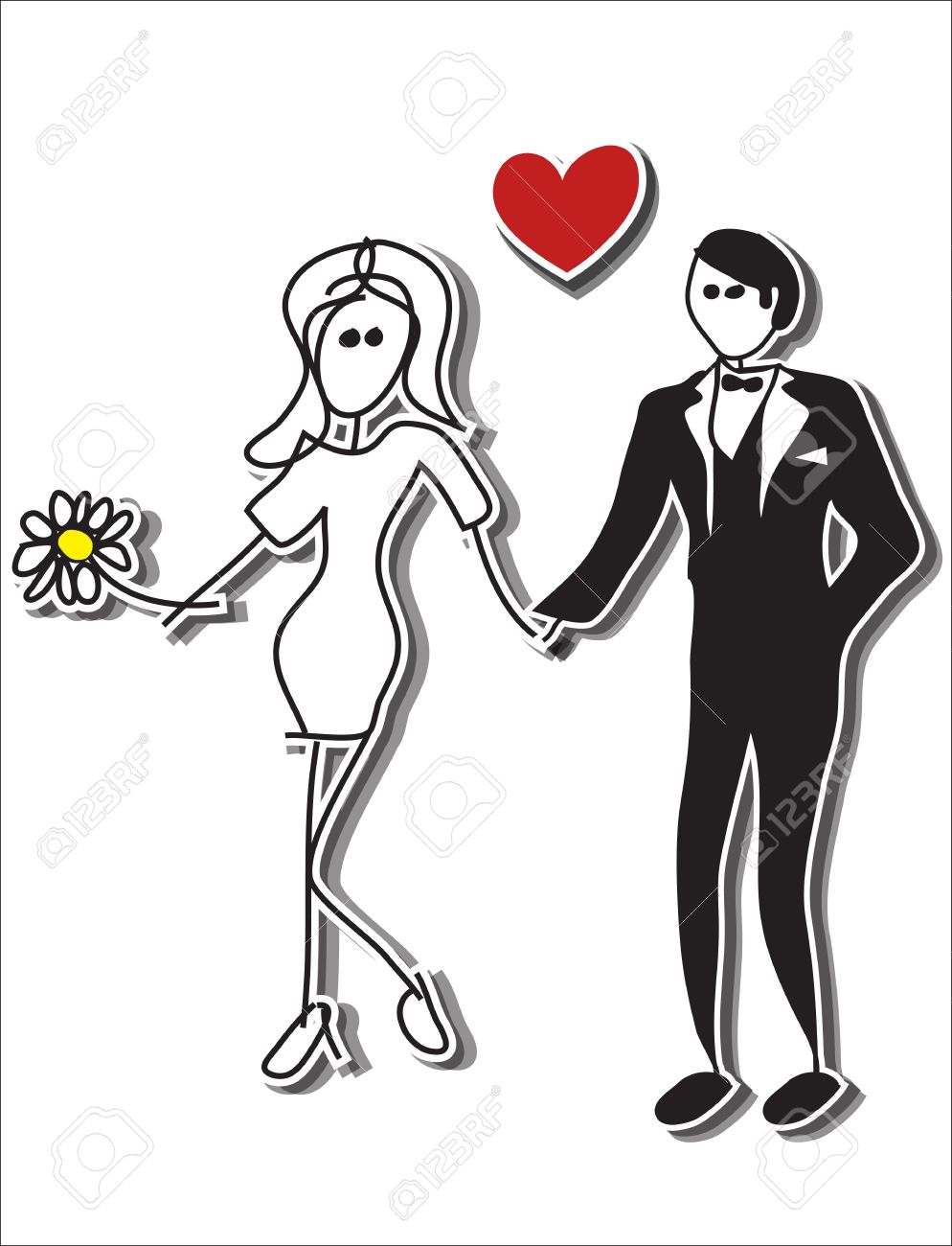 hand drawn stick figures couple in love at wedding royalty free