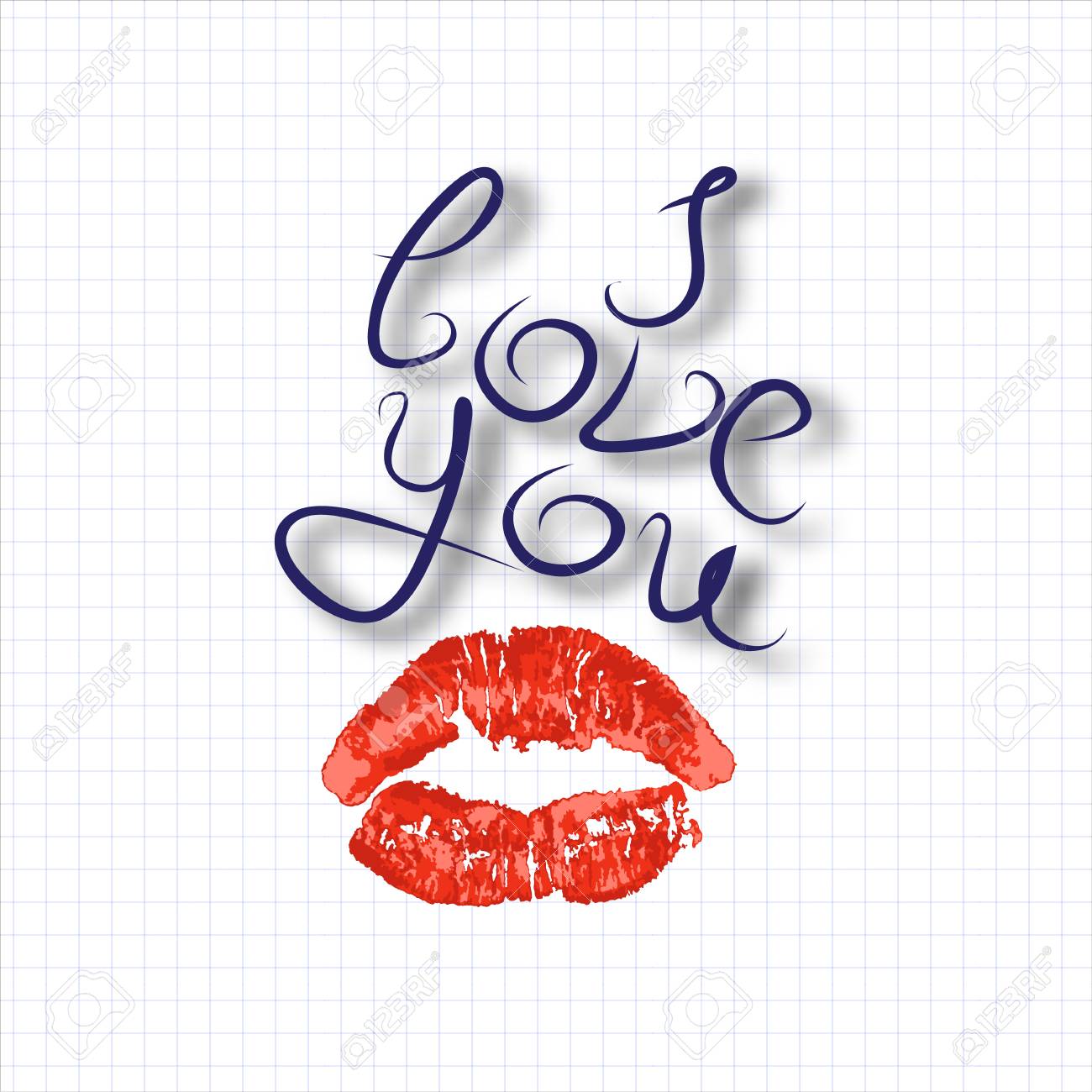 I love you, air kiss, imprint of red lipstick lips, caliber inscription, declaration of love, vector illustration - 94471814 I love you, air kiss, imprint of red lipstick lips, caliber inscription, declaration of love, vector illustration - 94471814