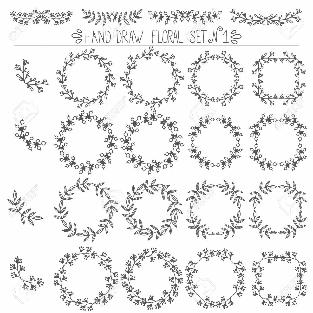 手描きの花のデザイン要素 のセット コーナー フレーム カール 花輪 簡単な任意の要素に移動します のイラスト素材 ベクタ Image