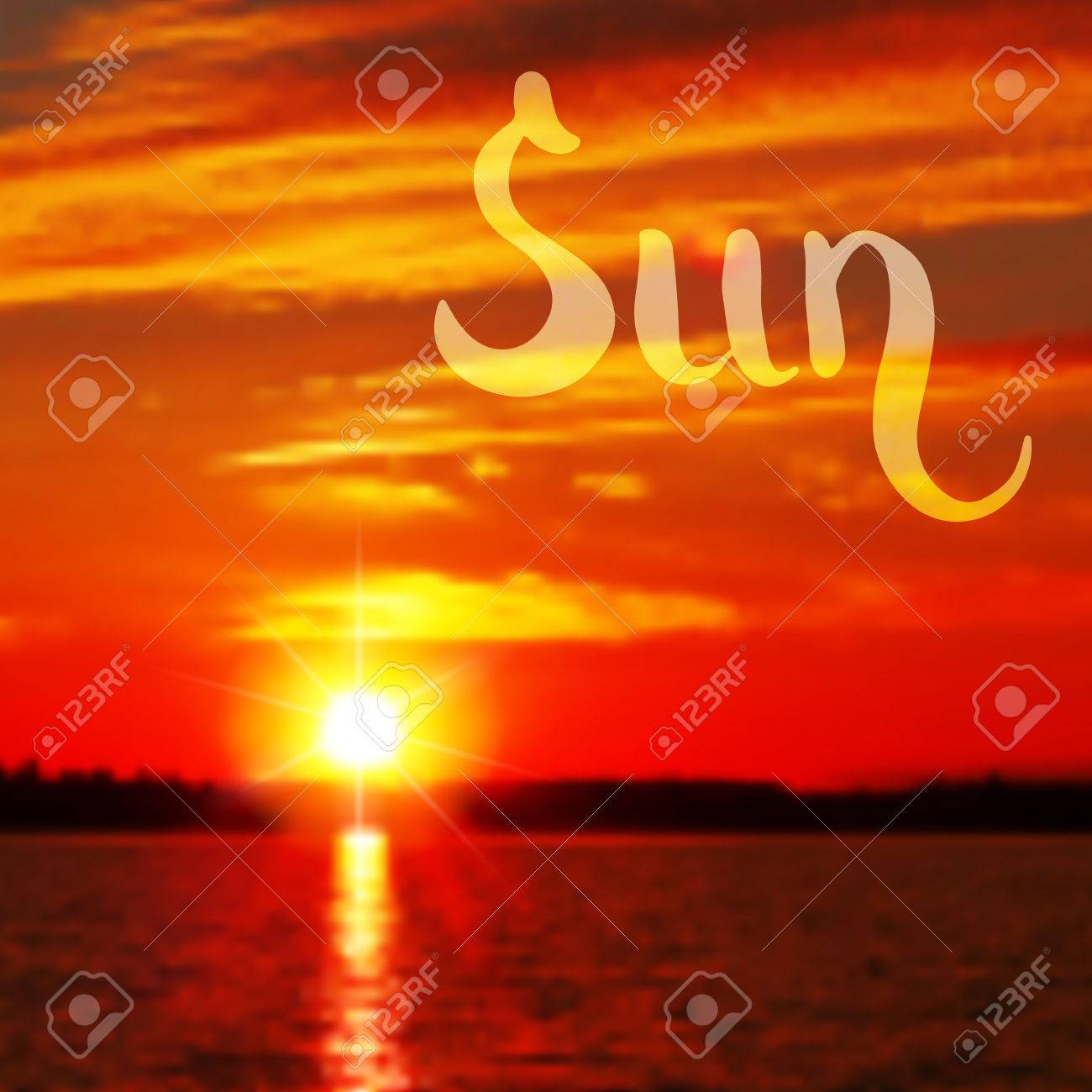 太陽手はぼやけの夕日の写真の背景にデザインを描いた のイラスト素材 ベクタ Image