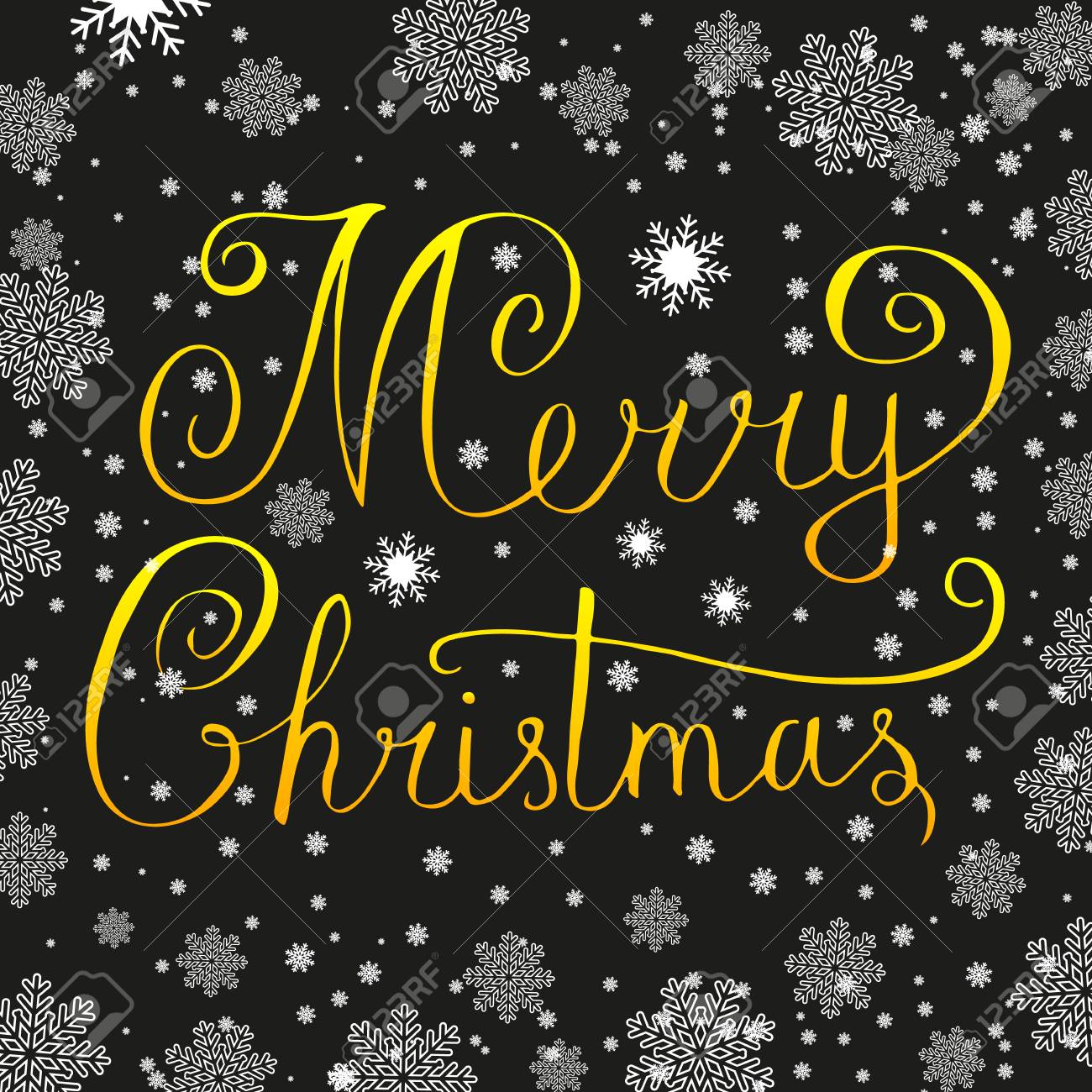 黒の背景に雪の結晶をレタリング クリスマス チョークのイラスト素材 ベクタ Image