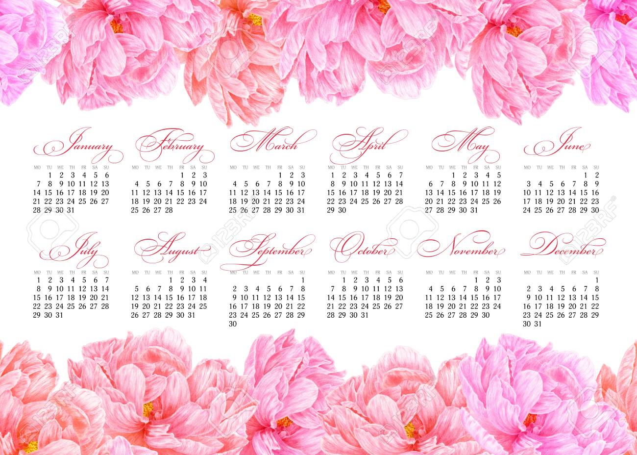 elegant printable calendar 2019 watercolor pink peony botanical printable calander 2019