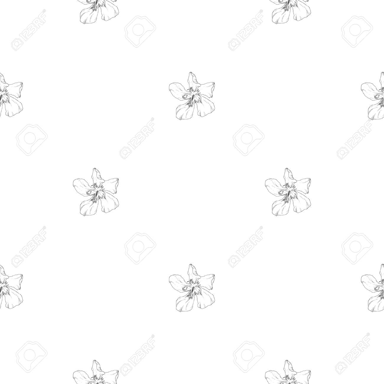 seamless pattern plant in blossom branch with flower ink sketch