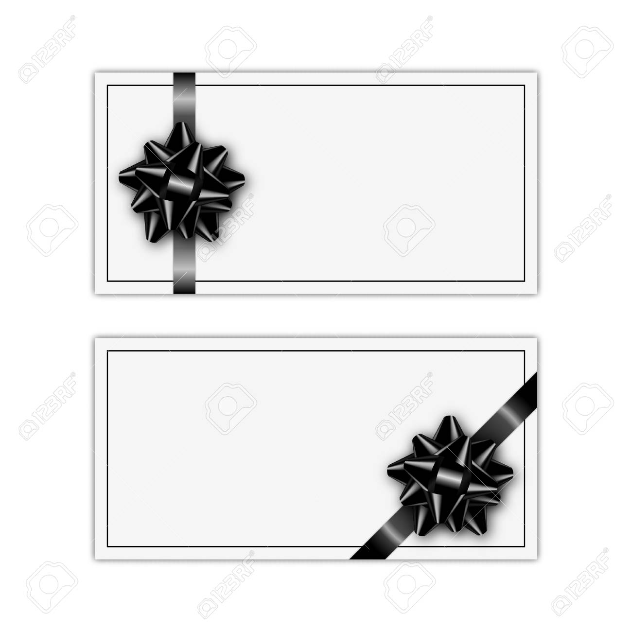 Set Of Holiday Gift Card With Black Ribbon And Bow On White With Black And White Gift Certificate Template Free
