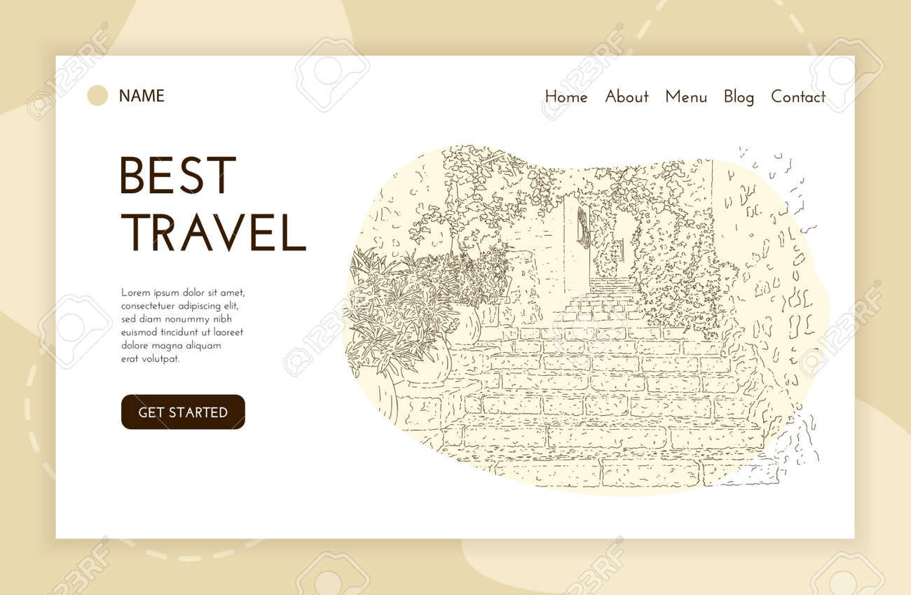 Web landing page template. City sketching. Line art silhouette. Travel banner. Tourism concept. France, Saint-Paul-de-Vence. Vector illustration. - 136657690 Web landing page template. City sketching. Line art silhouette. Travel banner. Tourism concept. France, Saint-Paul-de-Vence. Vector illustration. - 136657690