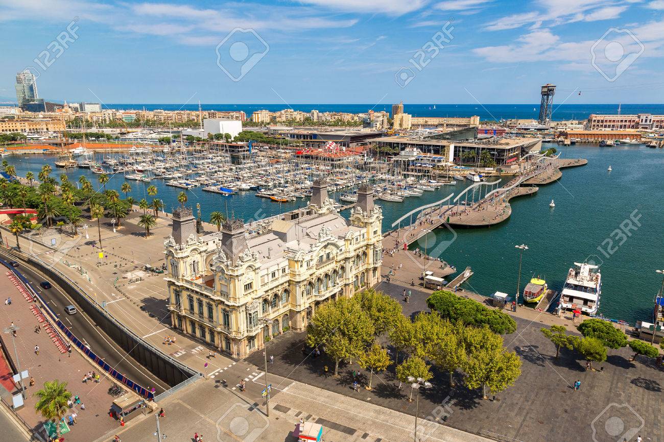 Aerial View Of The Port Vell In Barcelona, Spain Stock Photo, Picture and  Royalty Free Image. Image 46959725., image size:1300x866