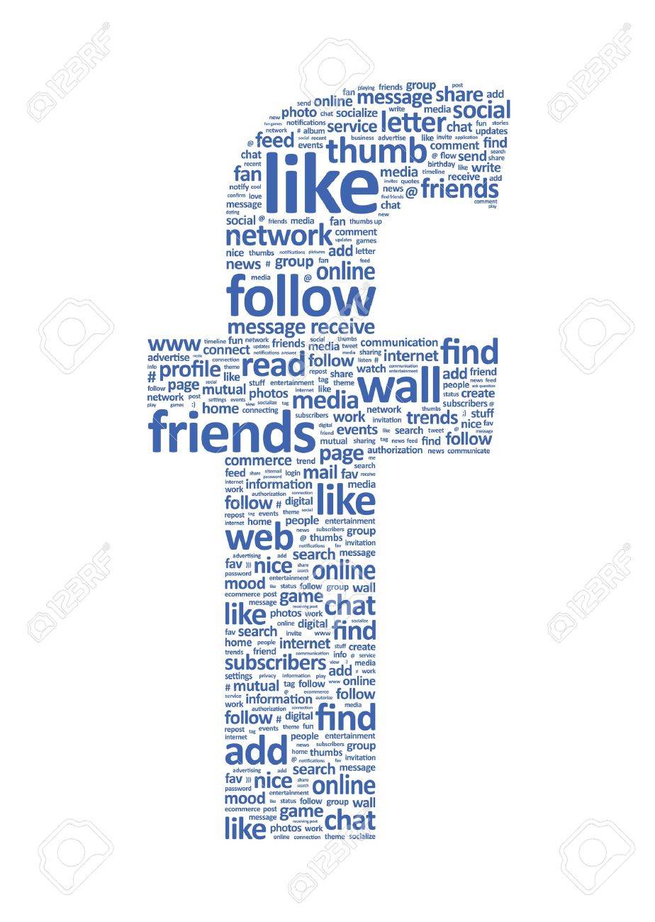 illustration of the letter f which is composed of words on social composed letter