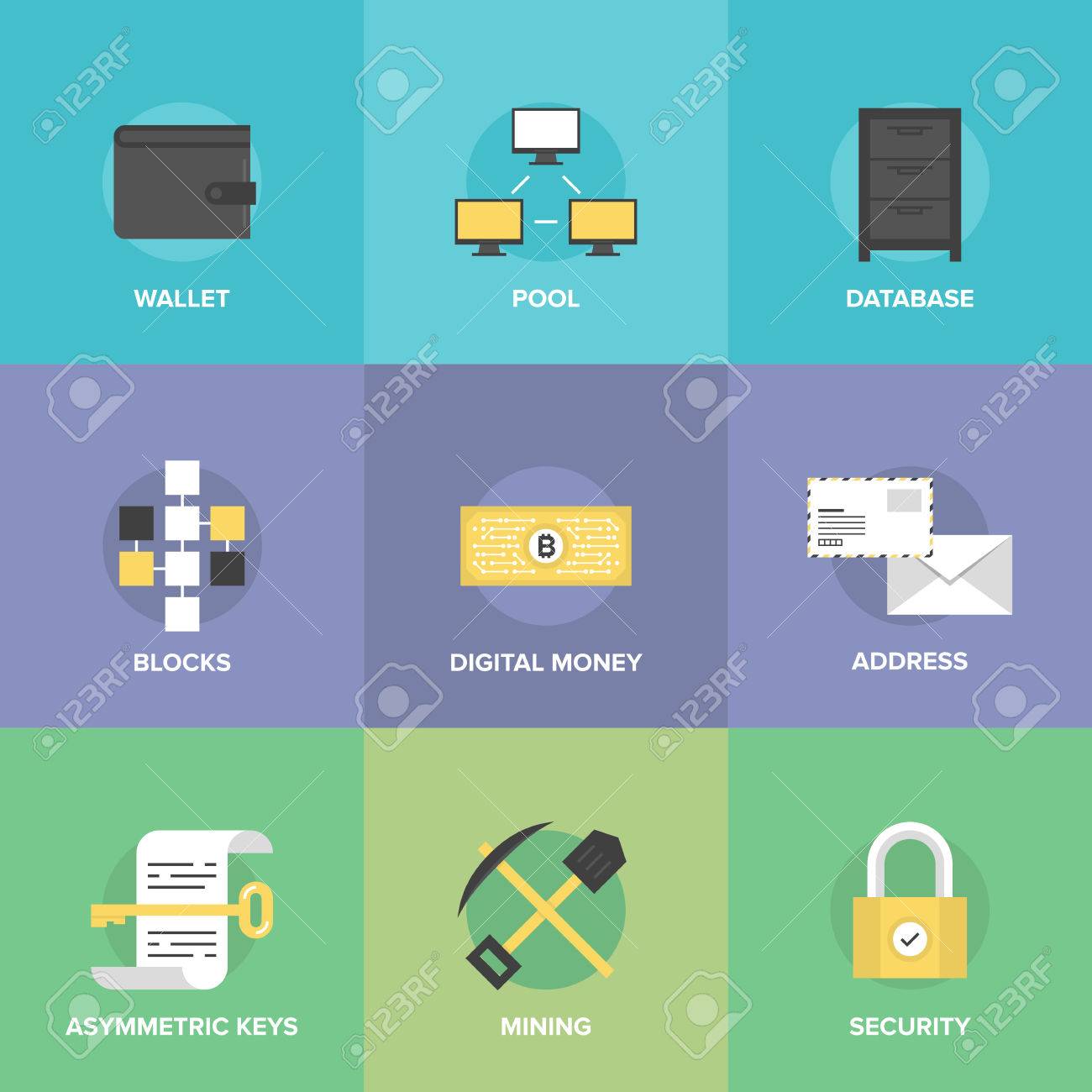 Bitcoin Dinero Digital Sistema Cryptocurrency Y Piscina Mineria Tecnologia De Software De Seguridad Web Y La Gestion De La Moneda Virtual Ilustraciones Vectoriales Clip Art Vectorizado Libre De Derechos Image 31343480