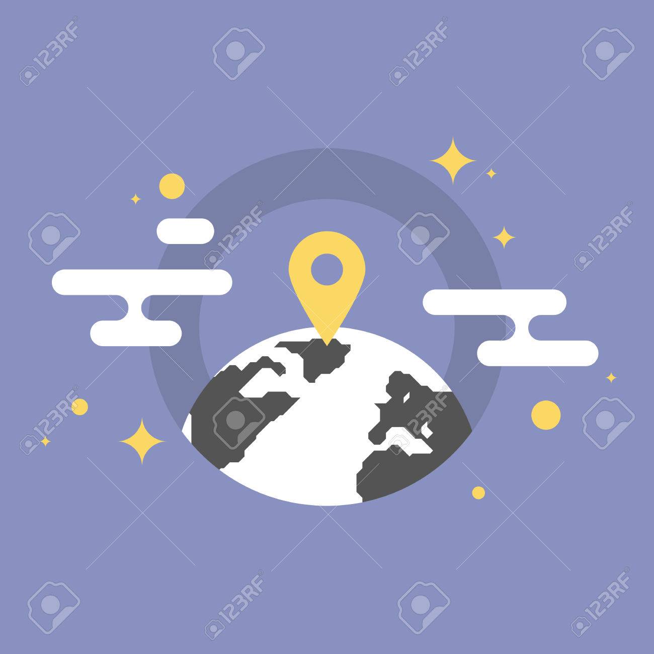 navigation mark on a world map global office location business placement pointer flat