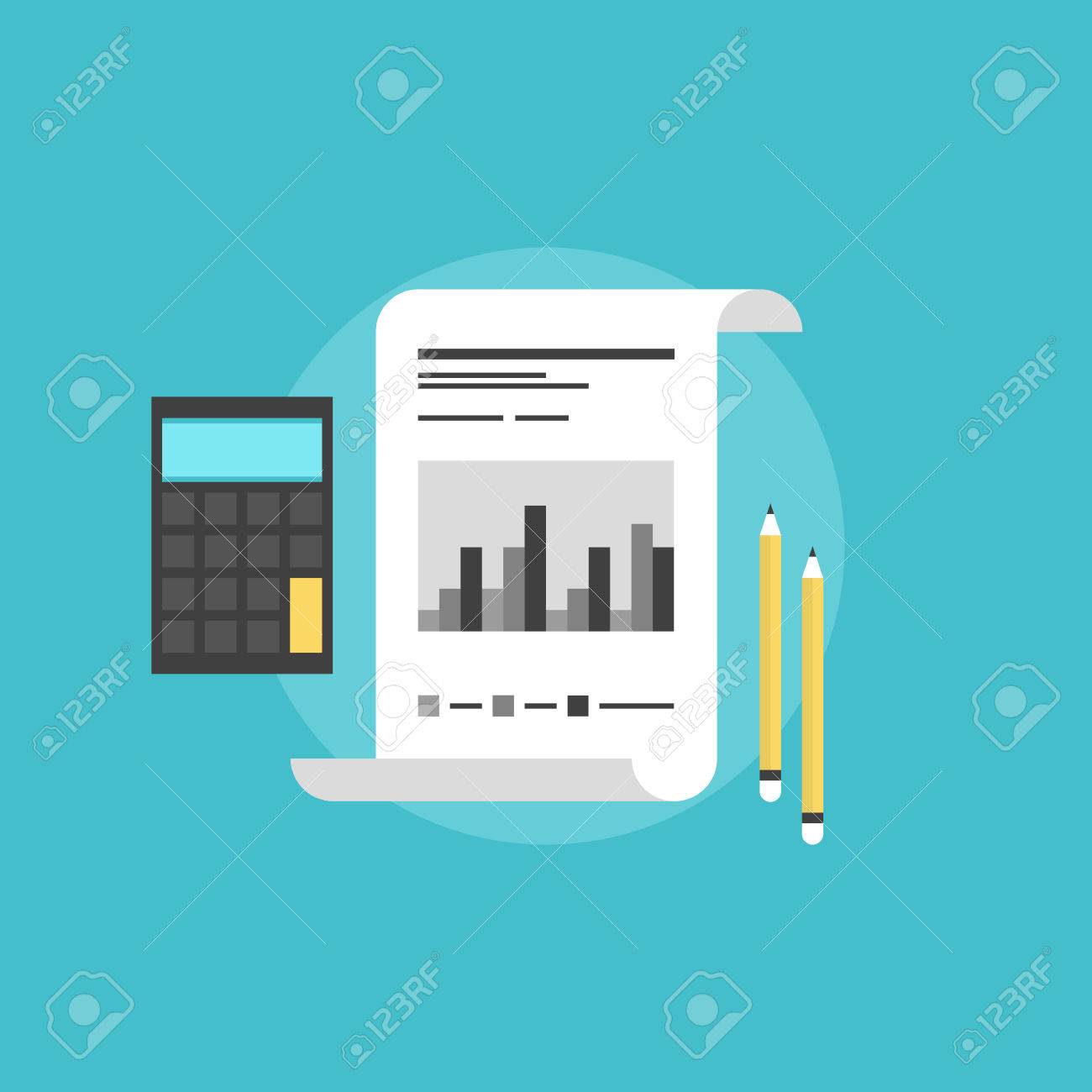 会社財務会計 計算機 鉛筆 企業データを分析する市場の統計量 フラット アイコン モダンなデザイン スタイル ベクトル イラスト コンセプト の イラスト素材 ベクタ Image