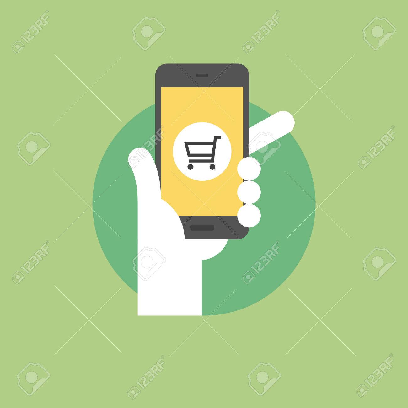 Mobile shopping concept, hand holding smartphone with retail application. Flat icon modern design style vector illustration concept. - 34138080 Mobile shopping concept, hand holding smartphone with retail application. Flat icon modern design style vector illustration concept. - 34138080