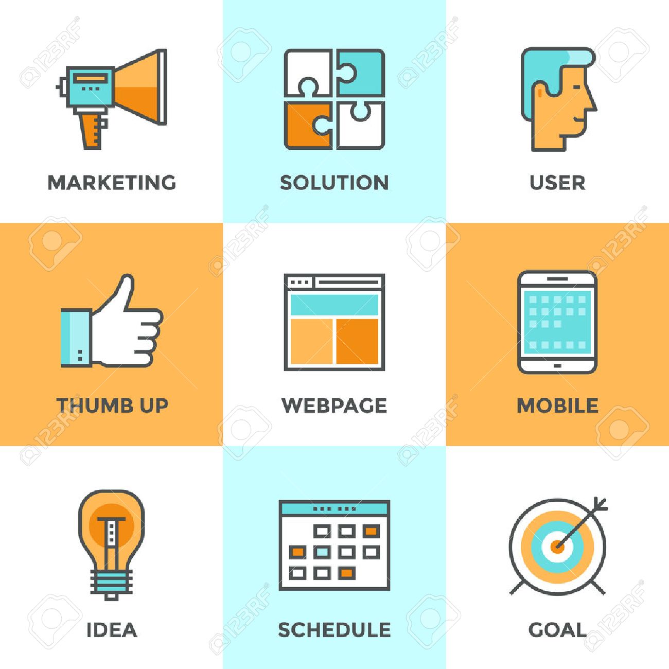 line icons set with flat design elements of digital marketing