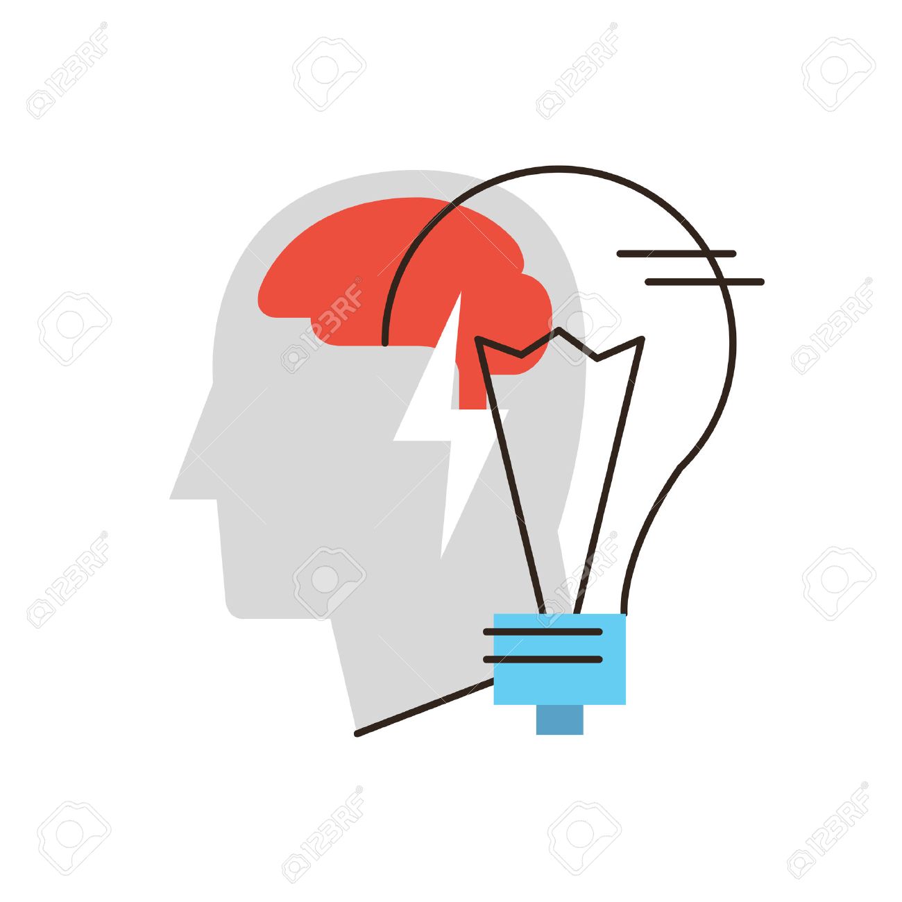 Thin line icon with flat design element of business idea, thinking person, problem solving, human brain, metaphor lightbulb, solution finding. Modern style icon vector illustration concept. - 37729135 Thin line icon with flat design element of business idea, thinking person, problem solving, human brain, metaphor lightbulb, solution finding. Modern style icon vector illustration concept. - 37729135