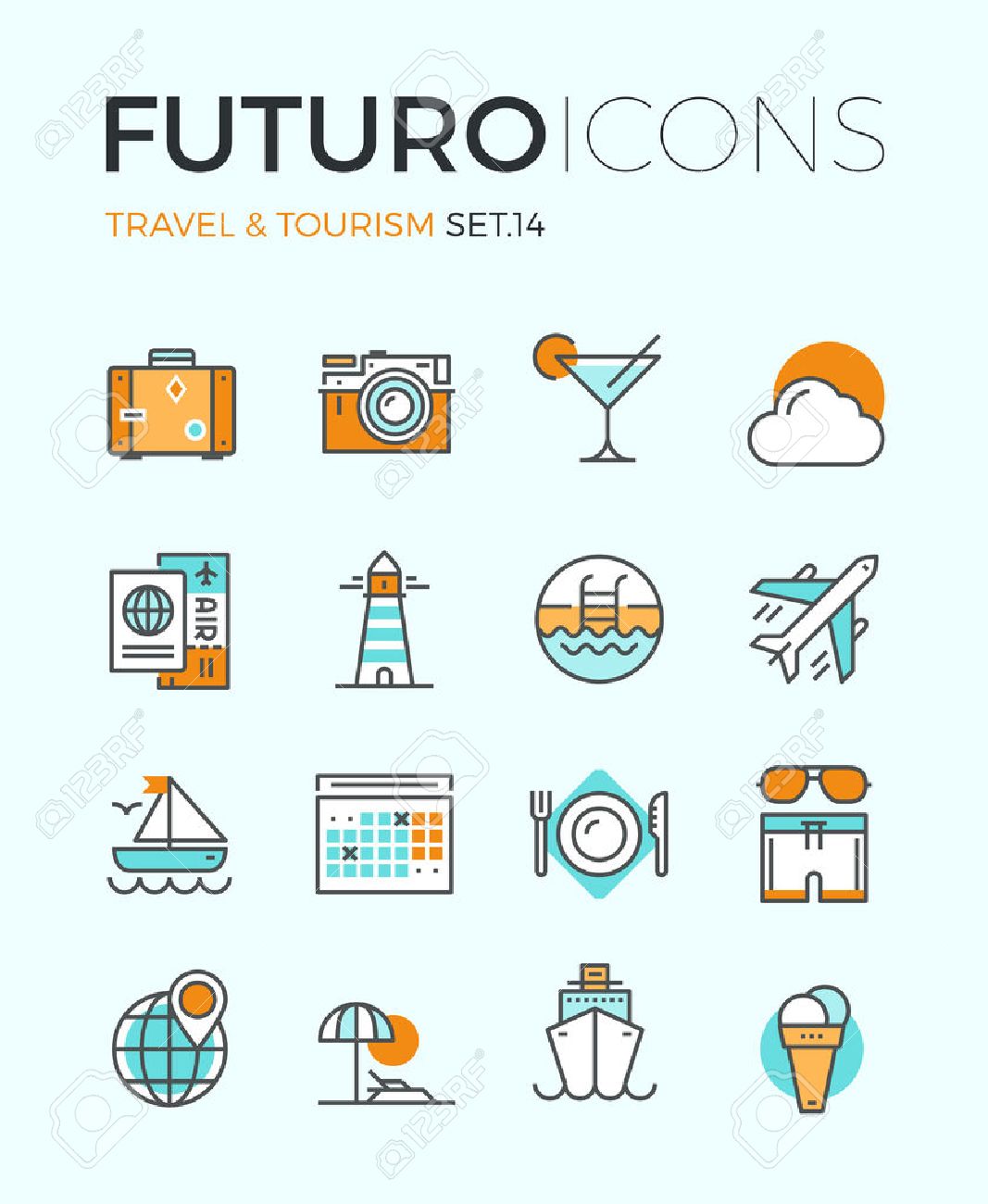 Line Icons With Flat Design Elements Of Air Travel To Resort Vacation Tour Planning Line Icons With Flat Design Elements Of Air Travel To Resort Vacation Tour Planning