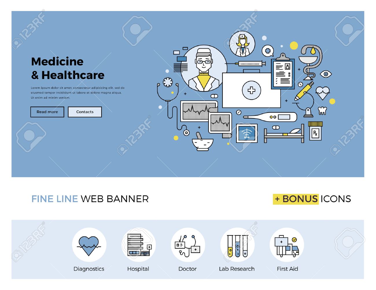 Flat Line Design Of Web Banner Template With Outline Icons Of Royalty Free Cliparts Vectors And Stock Illustration Image 47210745