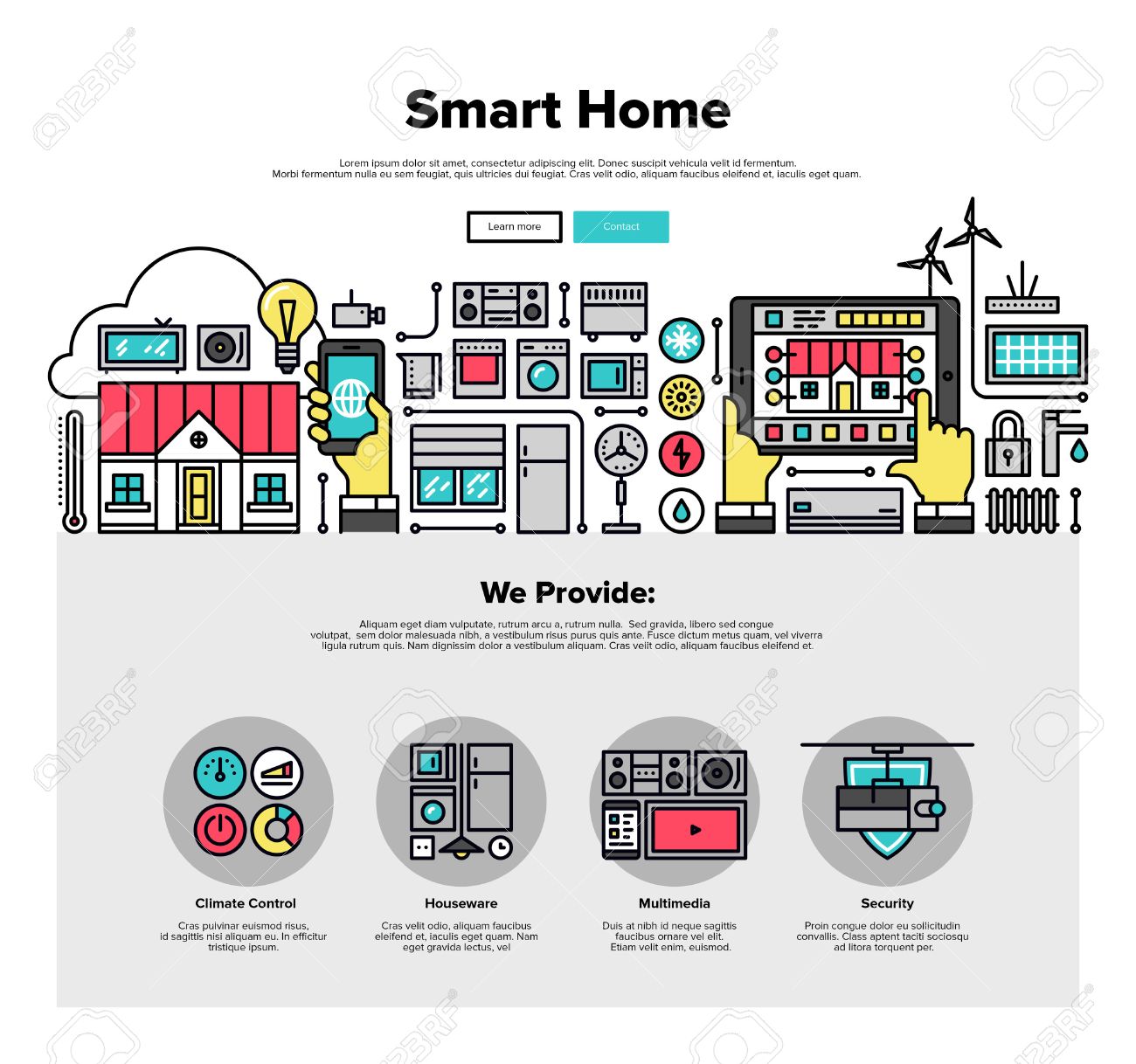 one page web design template with thin line icons of smart home one page web design template with thin line icons of smart home