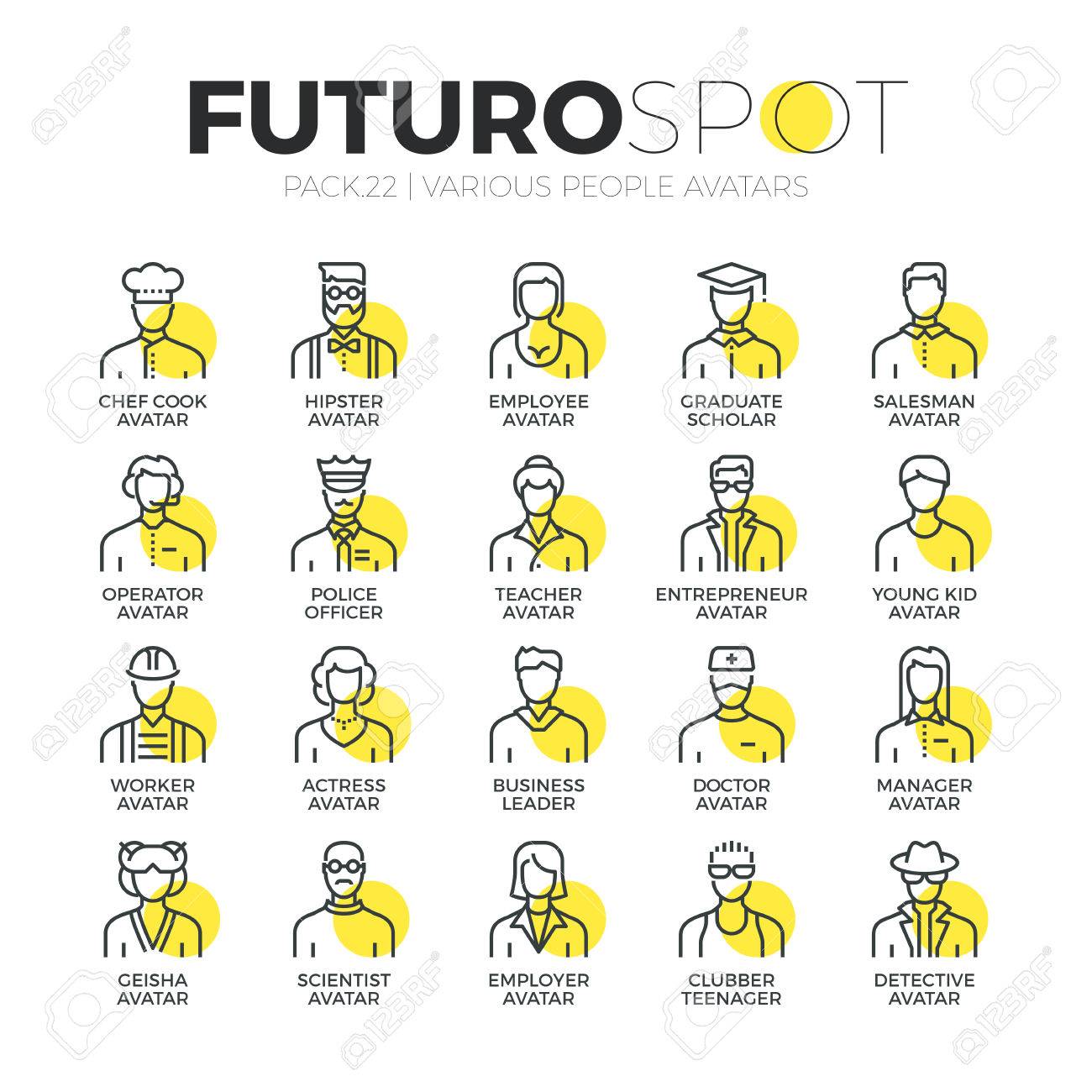 Stroke line icons set of various human avatars, people profession profile. Modern flat linear pictogram concept. Premium quality outline symbol collection. Simple vector material design of web graphics. - 52341014 Stroke line icons set of various human avatars, people profession profile. Modern flat linear pictogram concept. Premium quality outline symbol collection. Simple vector material design of web graphics. - 52341014