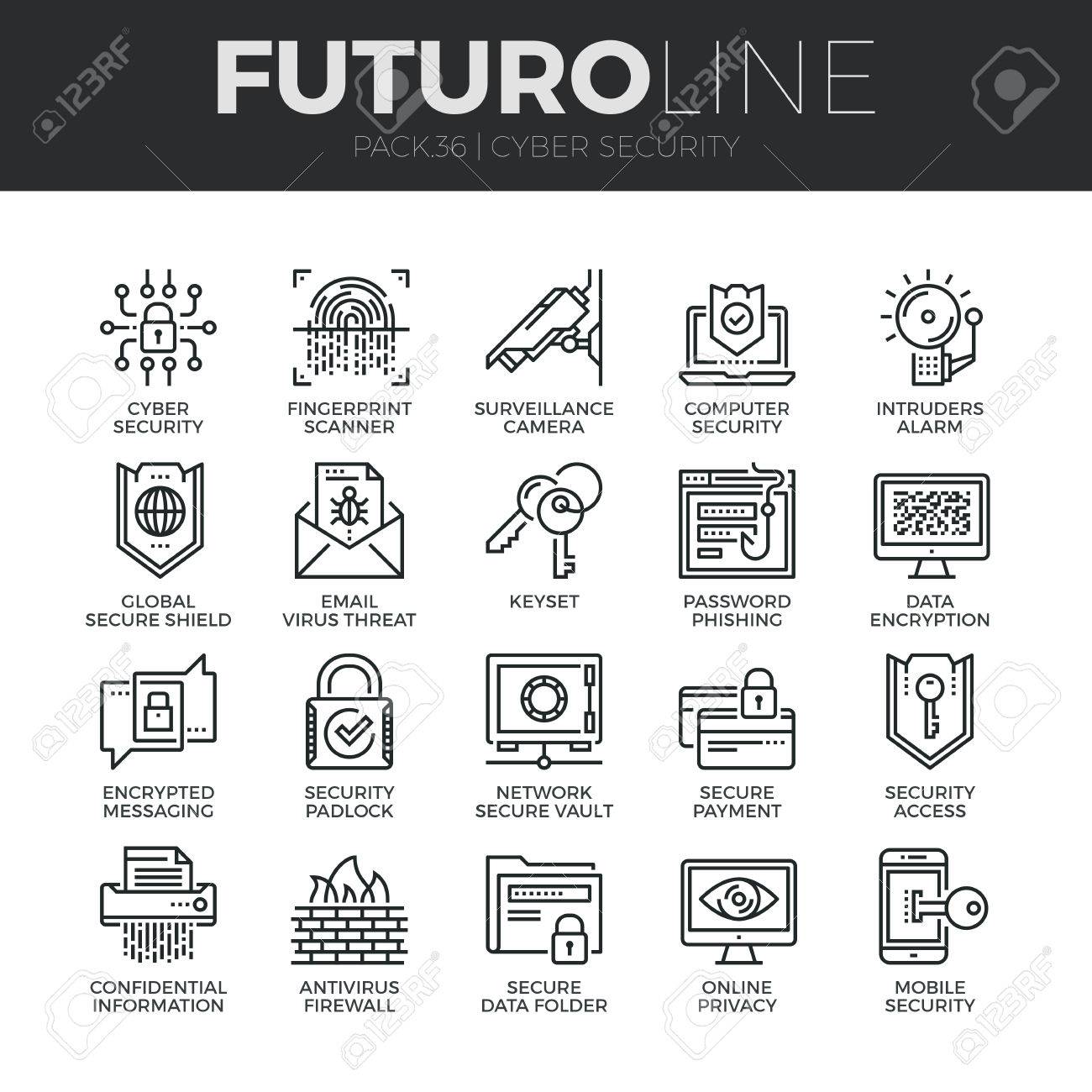Modern thin line icons set of cyber security, computer network protection. Premium quality outline symbol collection. Simple mono linear pictogram pack. Stroke vector logo concept for web graphics. - 52341026 Modern thin line icons set of cyber security, computer network protection. Premium quality outline symbol collection. Simple mono linear pictogram pack. Stroke vector logo concept for web graphics. - 52341026