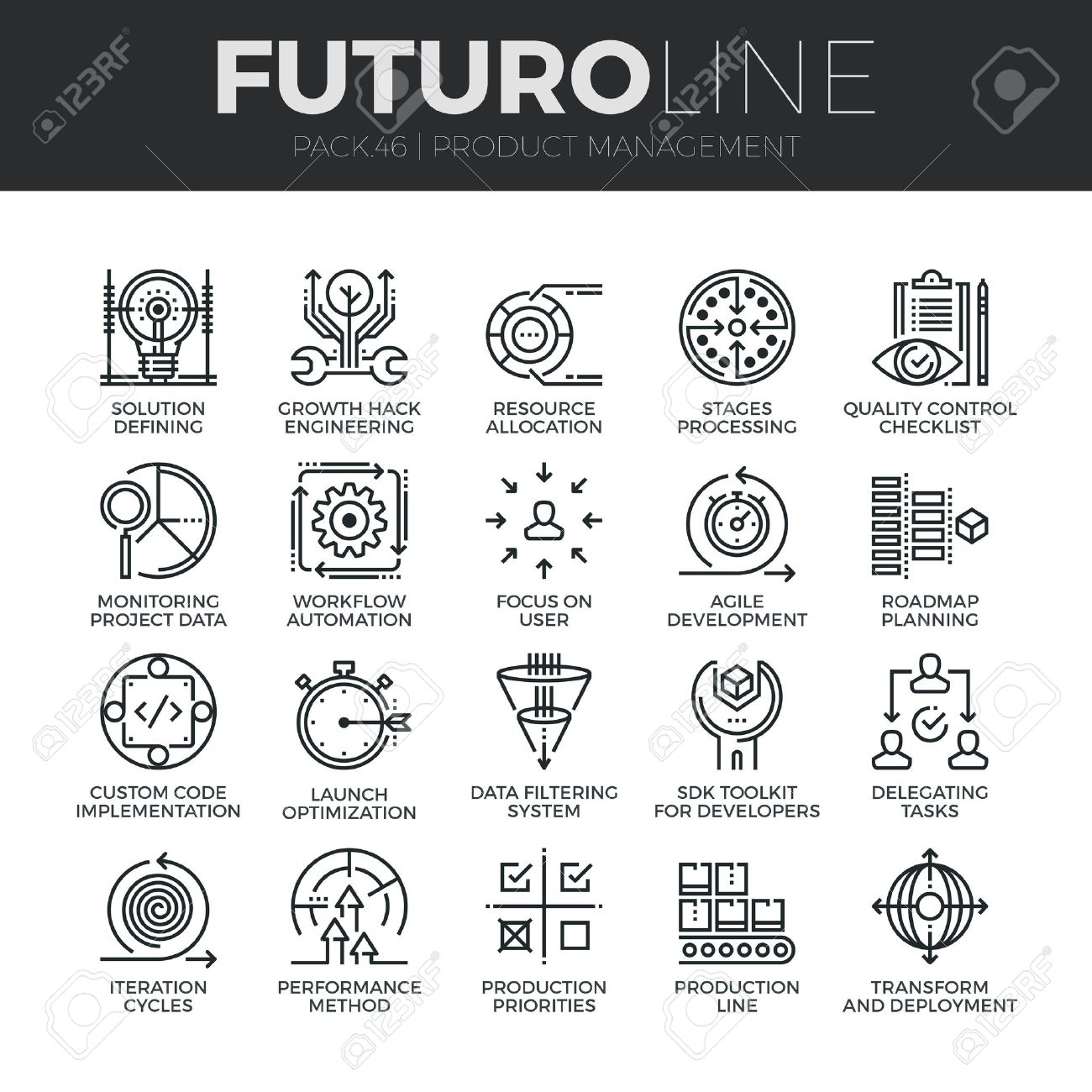 Modern thin line icons set of production management, project quality control. Premium quality outline symbol collection. Simple mono linear pictogram pack. Stroke concept for web graphics. - 54788329 Modern thin line icons set of production management, project quality control. Premium quality outline symbol collection. Simple mono linear pictogram pack. Stroke concept for web graphics. - 54788329