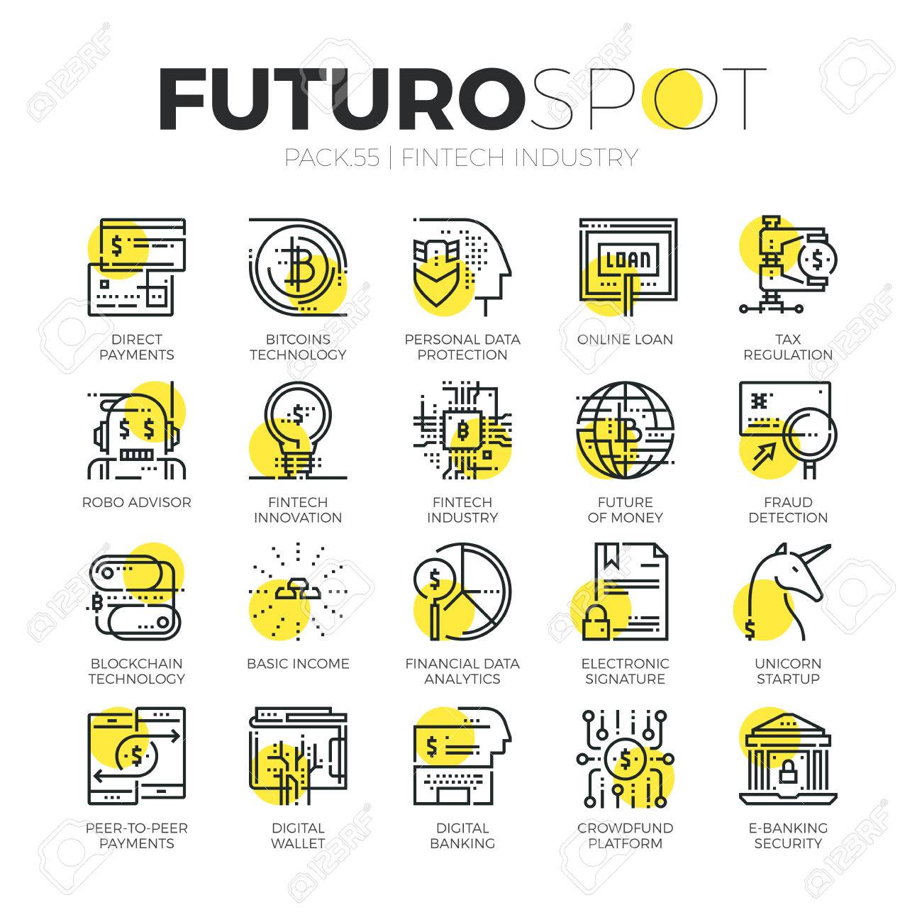 フィンテック業界、金融デジタル化のストローク ライン アイコンのセットします。近代的なフラット線形ピクトグラム概念。プレミアム品質のアウトライン  シンボルのコレクションです。Web グラフィックの単純なベクトル材料設計。のイラスト素材・ベクター Image 84076217
