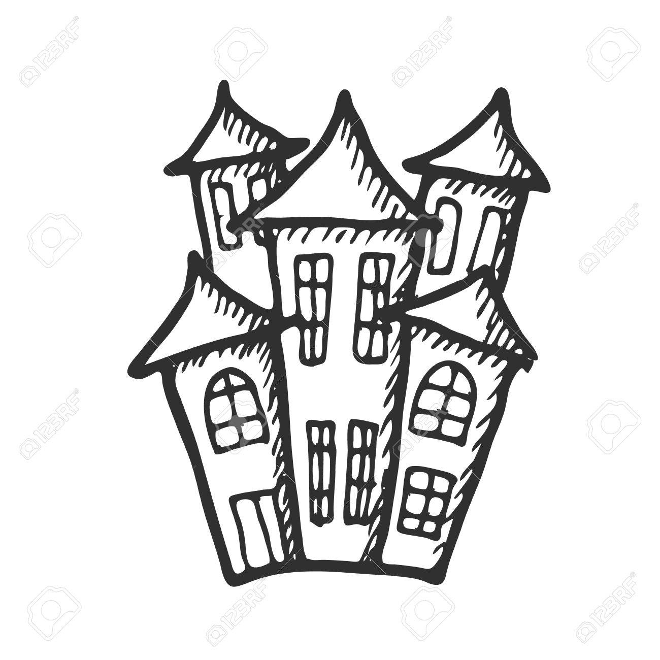 hand drawn doodle halloween castle black pen objects drawing free drawing flyer