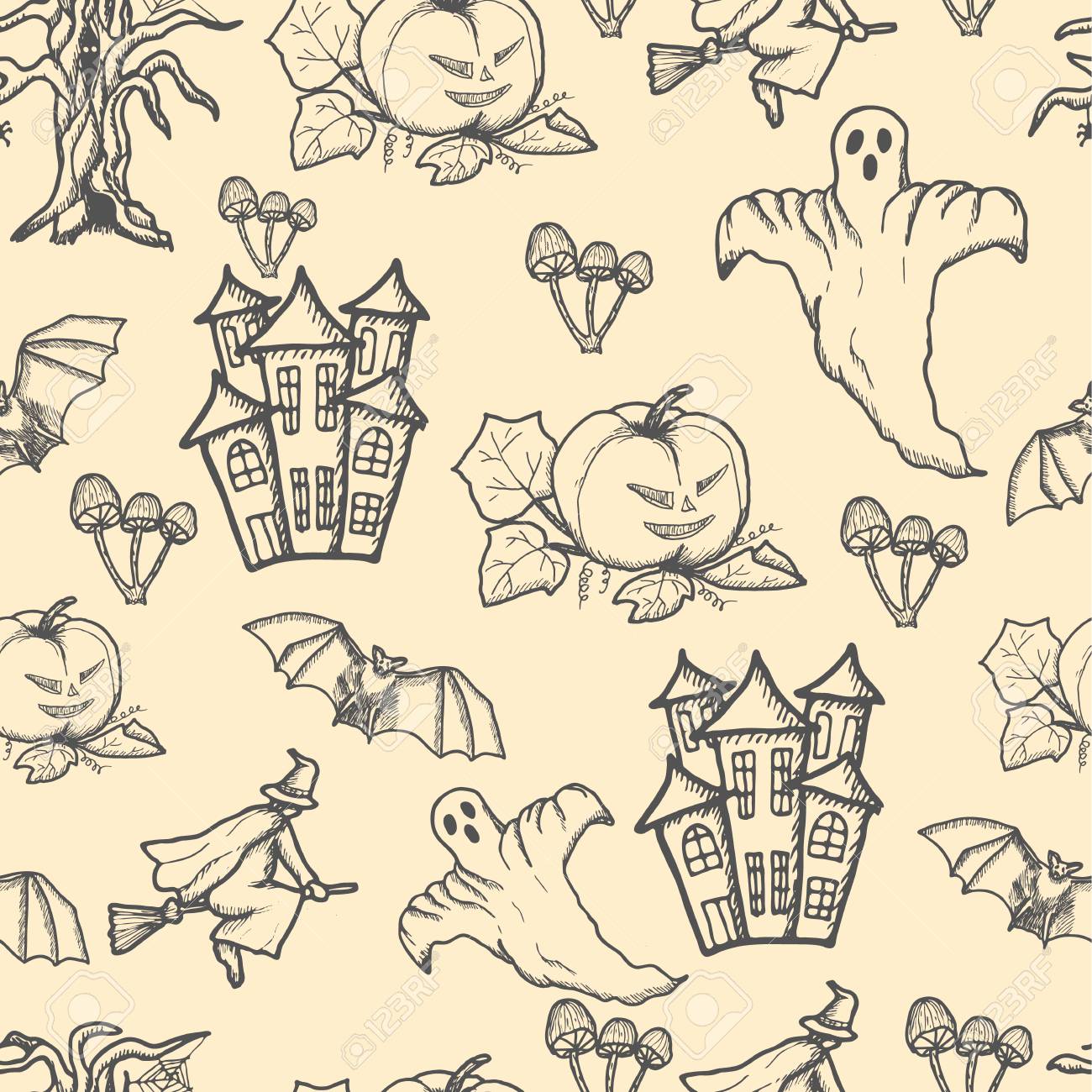 hand drawn doodle halloween seamless pattern black pen objects royalty free cliparts vectors and stock illustration image 66672572 123rf com