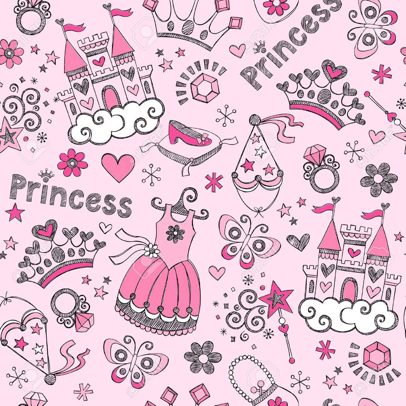Fairy Tale Princess Tiara Seamless Pattern Hand Drawn Notebook Doodle Design Elements Set Vector Illustration Royalty Free Cliparts Vectors And Stock Illustration Image