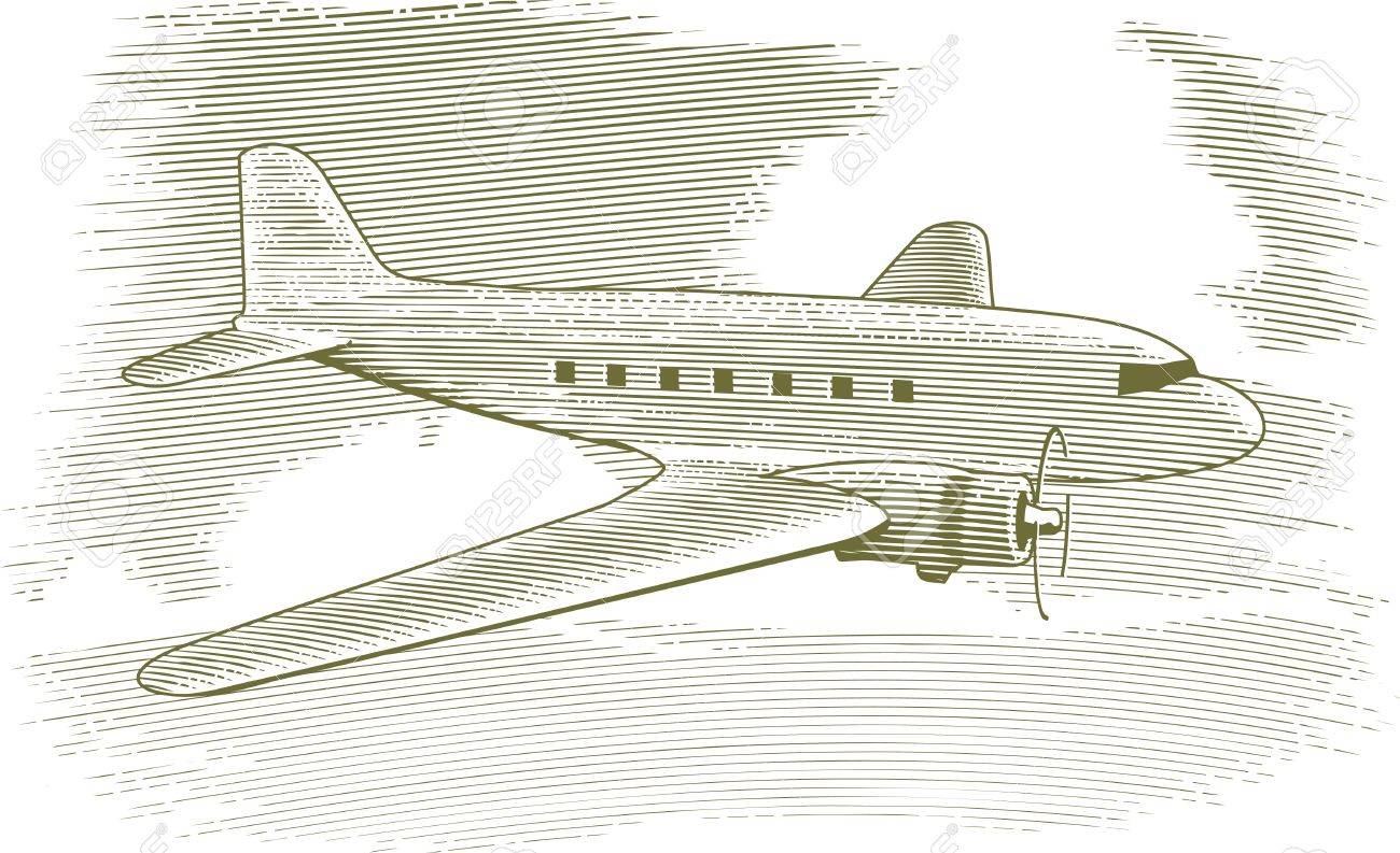 背景には雲とヴィンテージ飛行機の木版画スタイル イラスト のイラスト素材 ベクタ Image 背景には雲とヴィンテージ飛行機の木版画スタイル イラスト のイラスト素材 ベクタ Image