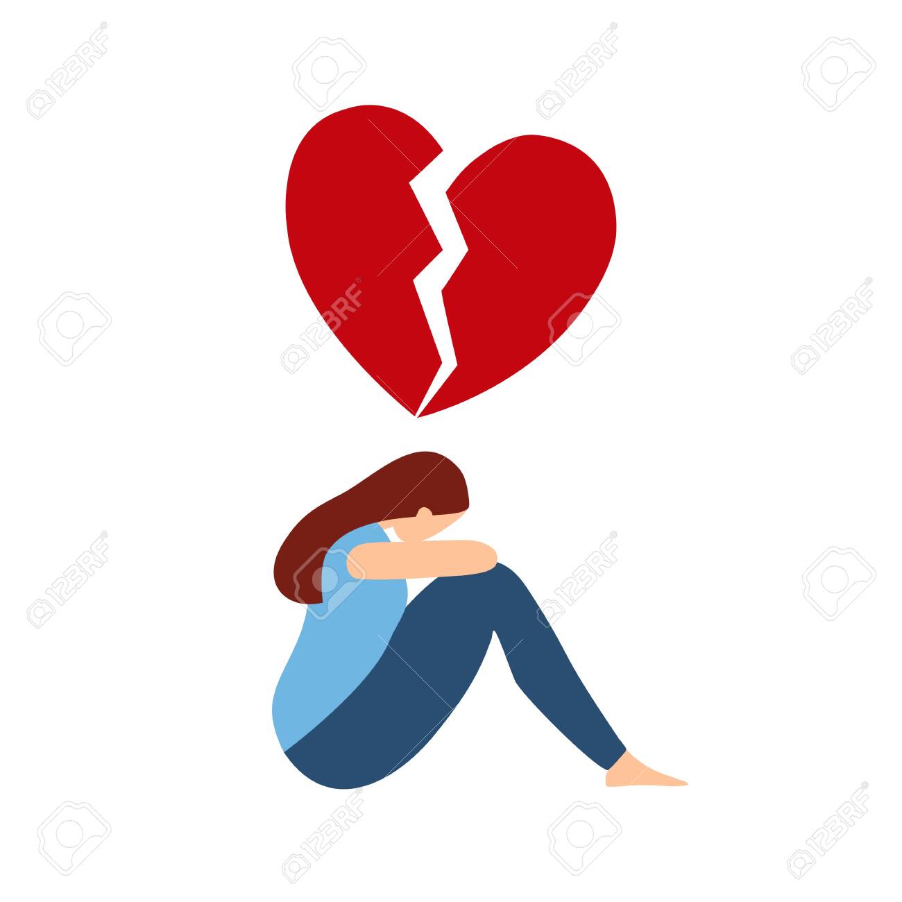 Broken Heart Concept Vector Illustration On White Background. Sad Woman  Crying With Red Broken Heart Pieces. Royalty Free SVG, Cliparts, Vectors,  and Stock Illustration. Image 154343678.