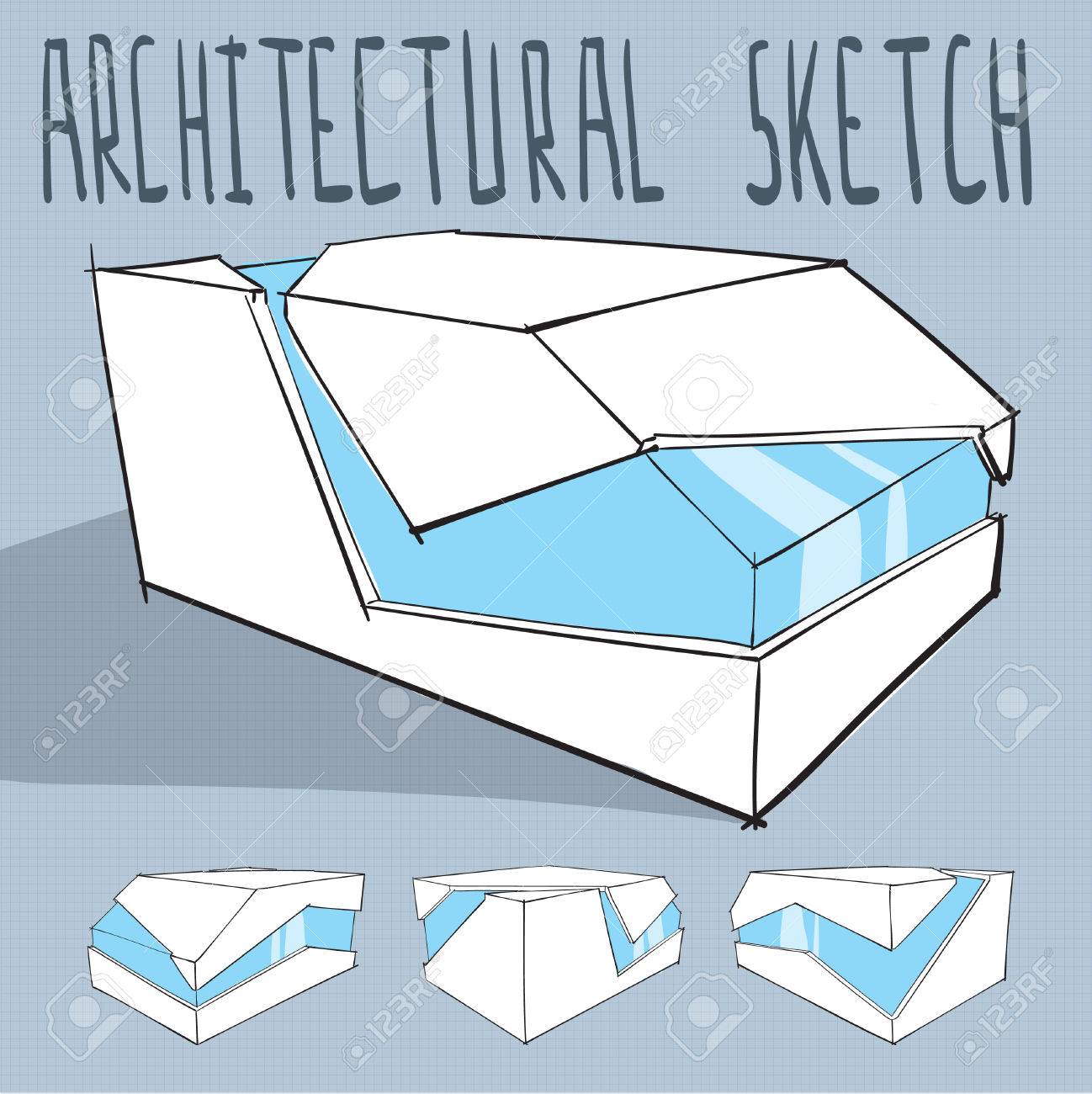 Architektur Skizze Minimalistisch Modernen Gebäude Vektor Lizenzfrei