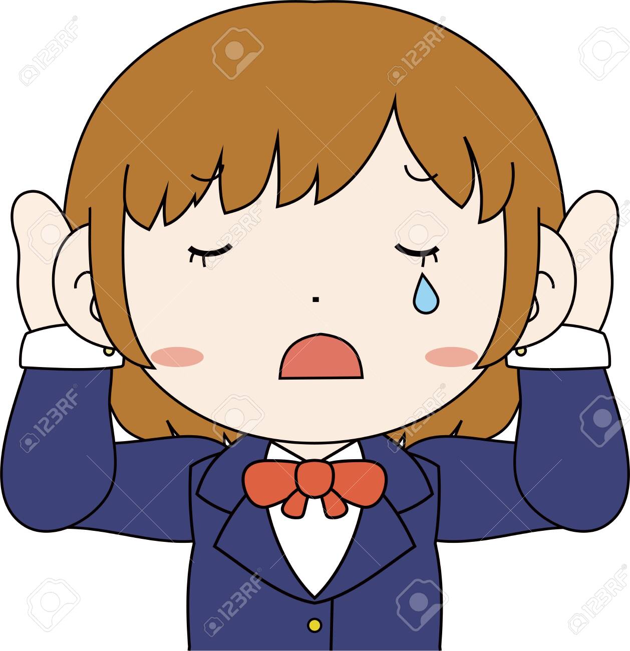 かわいい茶色髪女子高生上半身の可愛いポーズのイラストです のイラスト素材 ベクタ Image