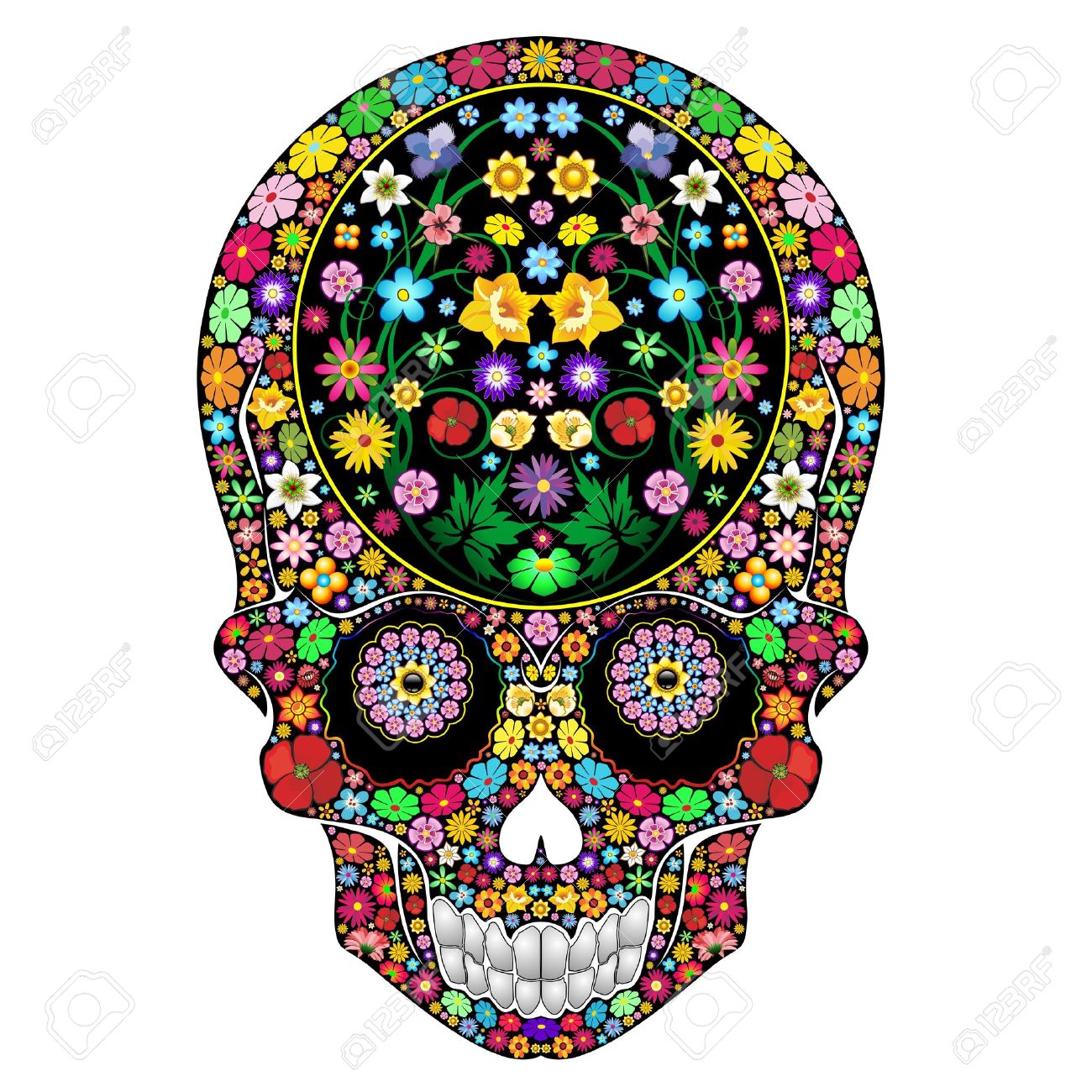 skull flowers ornamental art design royalty free cliparts vectors