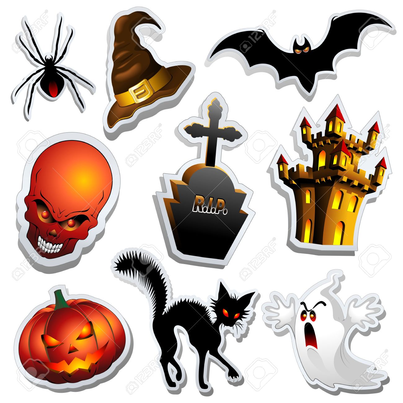 halloween symbols stickers cartoon icons royalty free cliparts