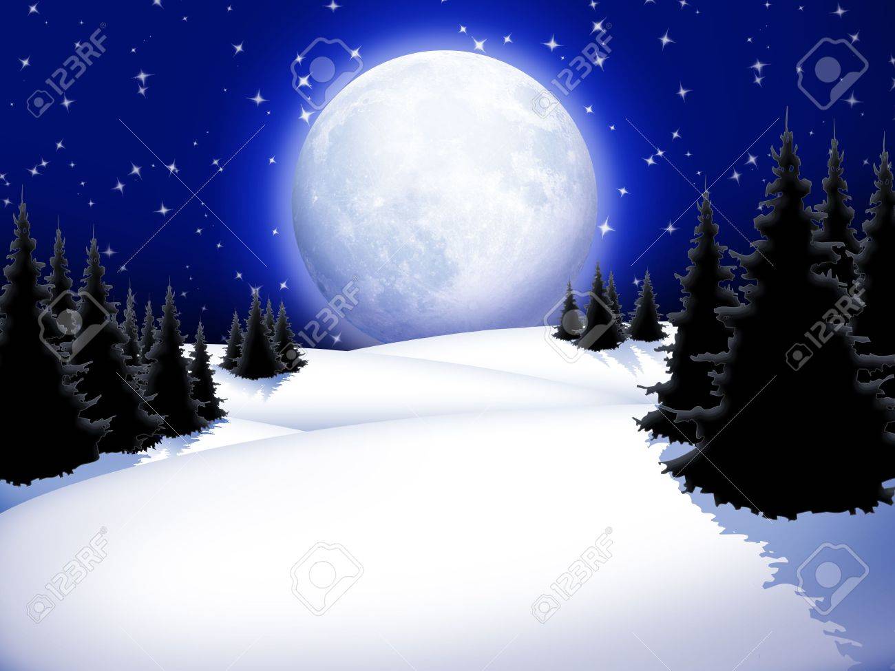 満月雪夜ののどかな風景 の写真素材 画像素材 Image