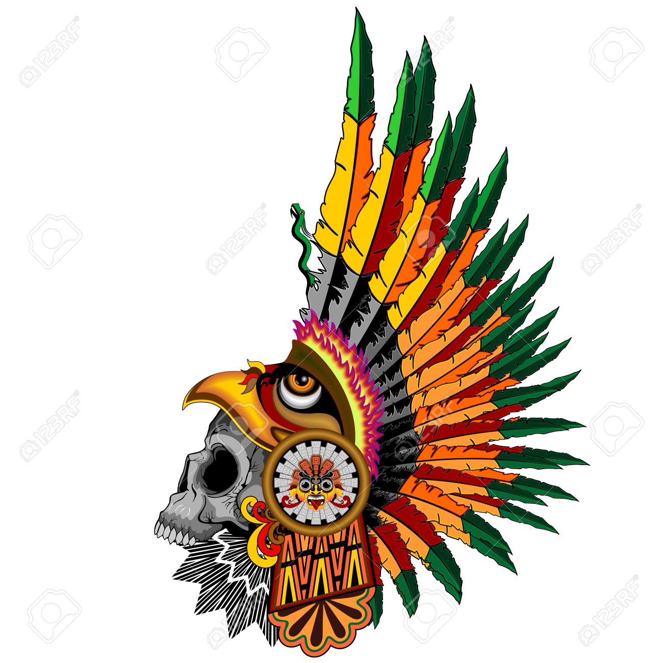 guila azteca del guerrero del cráneo ilustraciones vectoriales clip