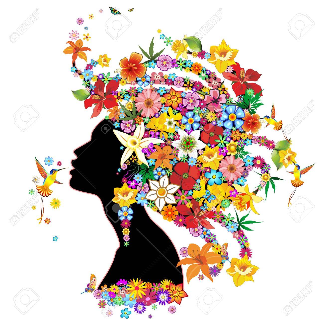 花の女の子にキスをハチドリ のイラスト素材 ベクタ Image